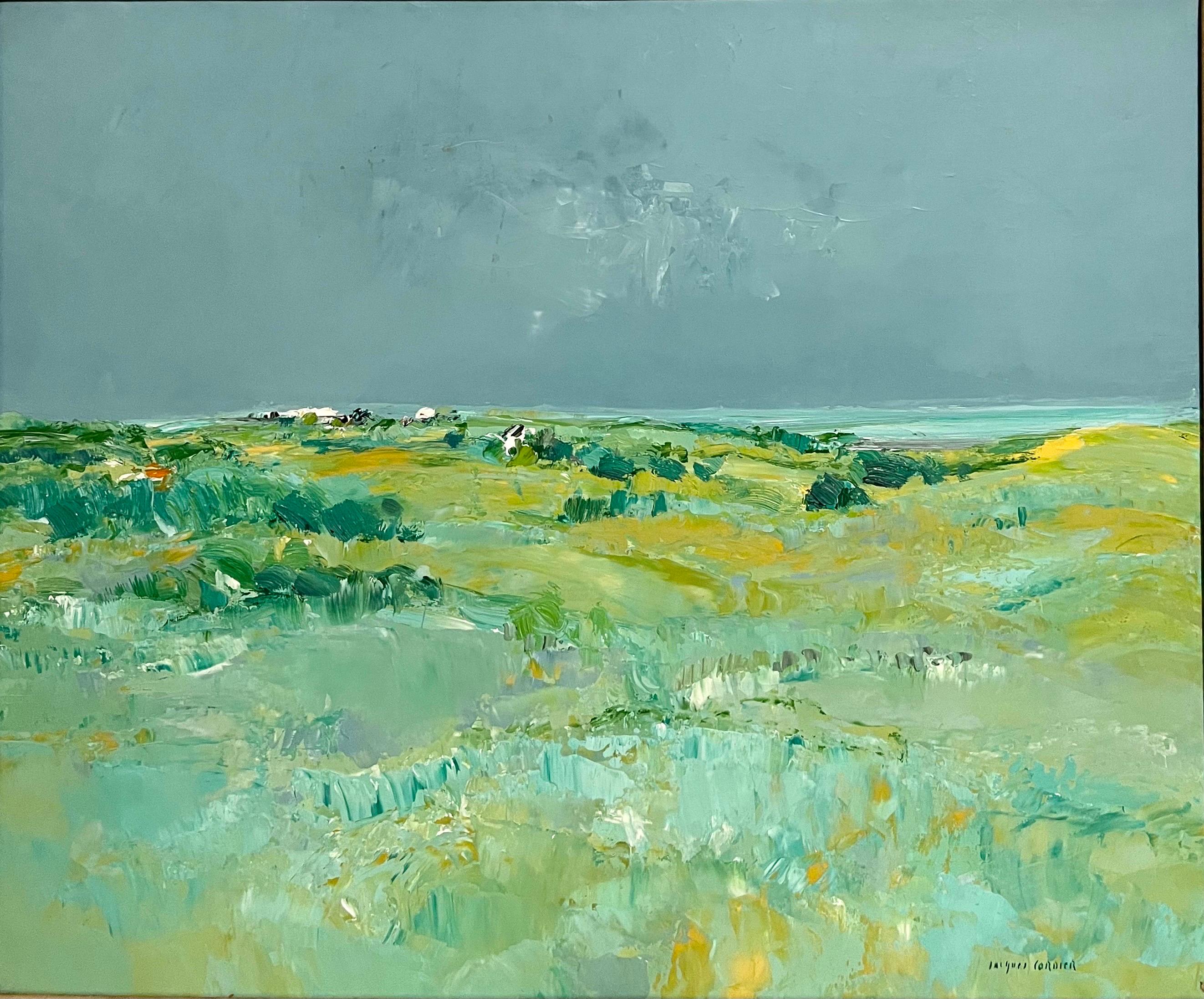 Pittura ad olio modernista francese astratta Fauvist Beach Landscape Jacques Cordier 2