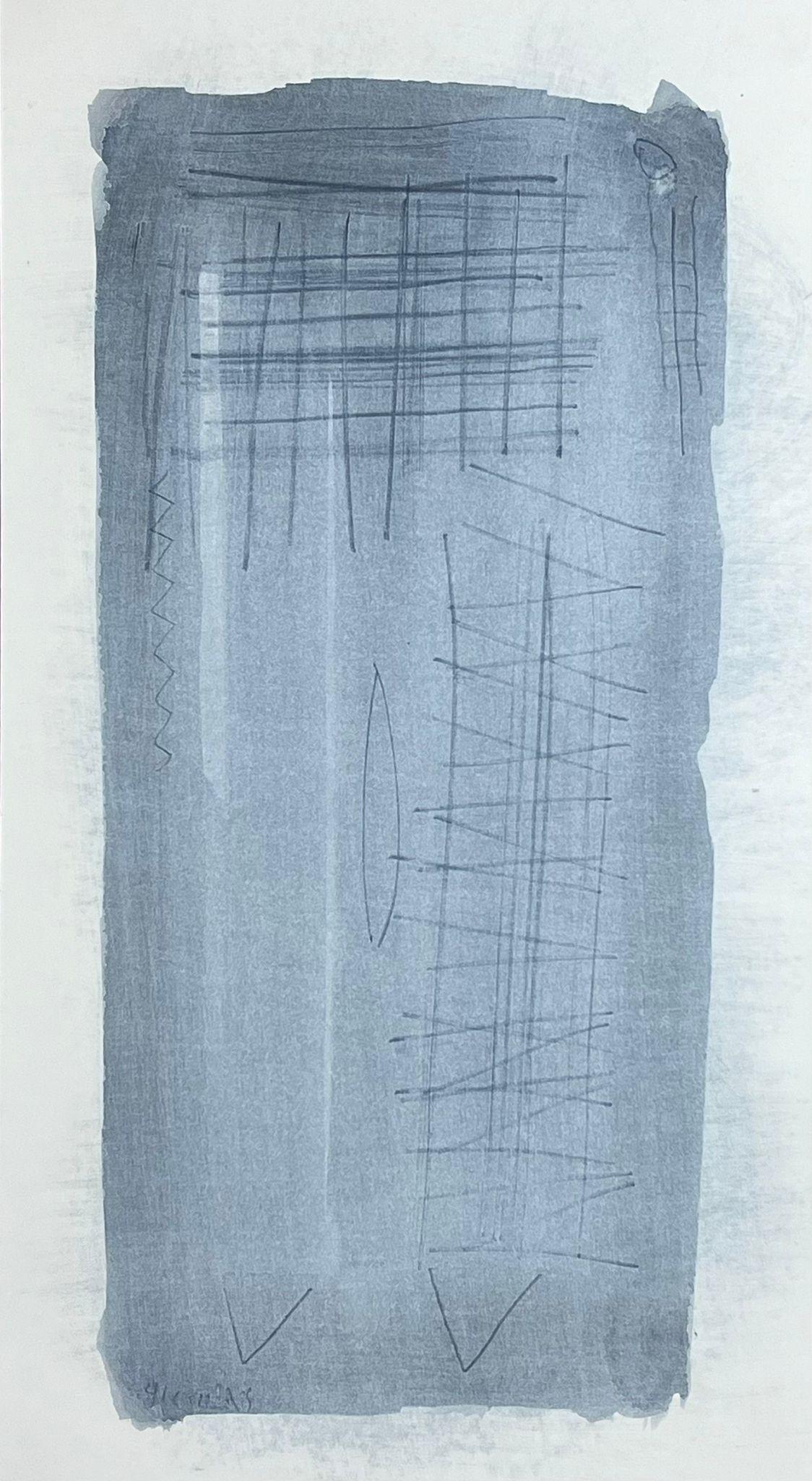 Jacques Coulais (1955-2011) Abstract Painting – Französisch-expressionistische abstrakte Original-Blau-graue Original-Farbe