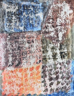 Original abstrait expressionniste français Orange, bleu et Brown 