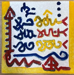 French Expressionist Abstract Original Painting Yellow, Reds and Blue