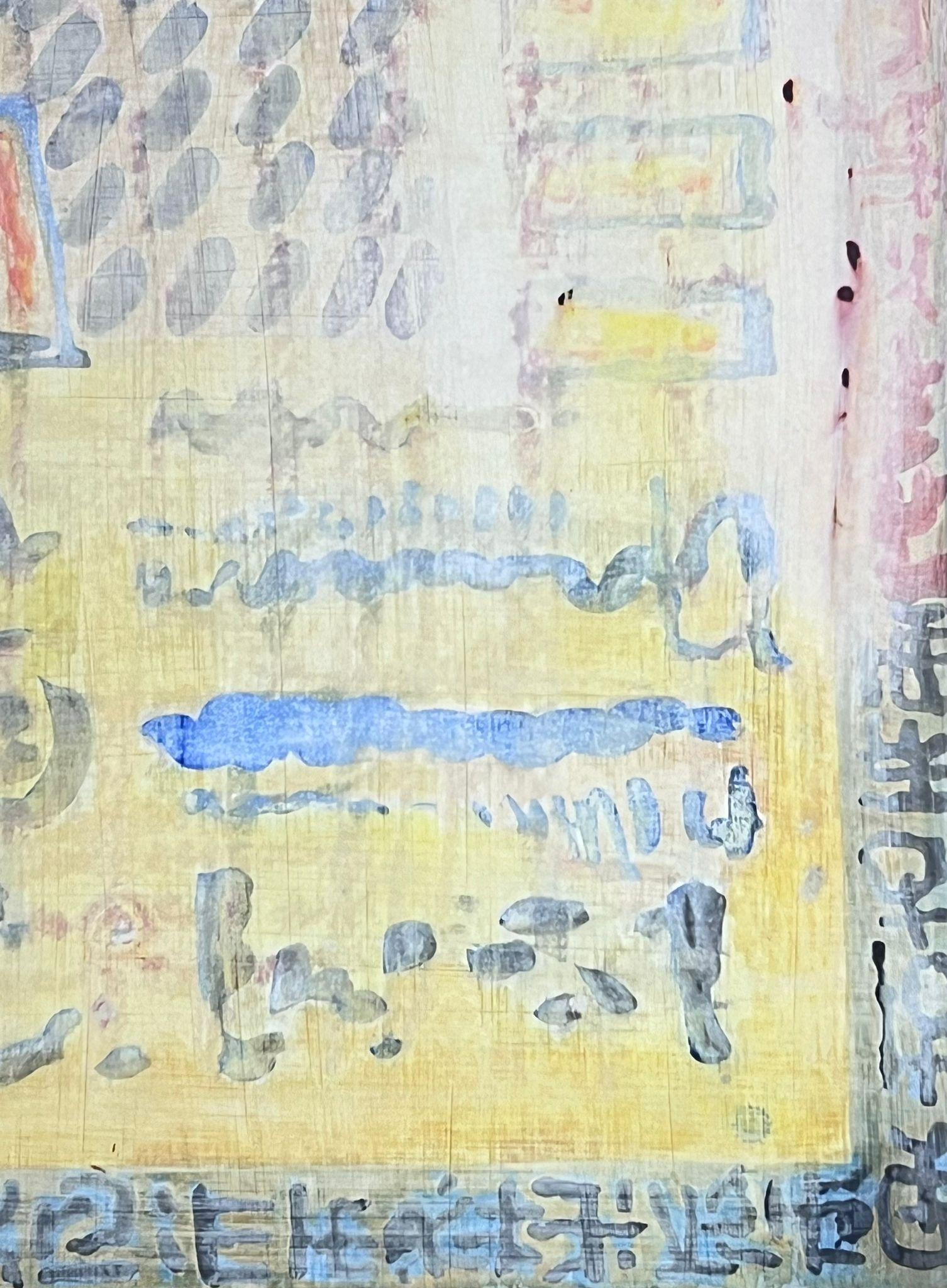 Französischer Expressionist Abstrakt Original Gelb Blau Farben – Painting von Jacques Coulais (1955-2011)