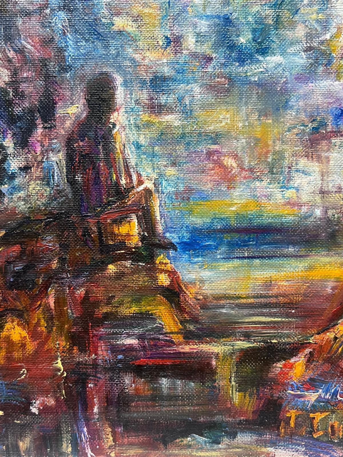 French Expressionist Figure Gazing Into The Sunset Reflection Studio Provenance - Abstract Impressionist Painting by Jacques Coulais (1955-2011)