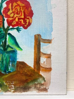 French Expressionist Red Roses In Green Vase