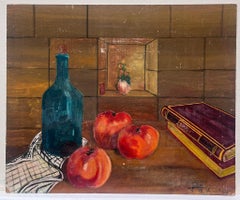 French Interior Kitchen Scene Tomatoes Books and Glass Bottle French Painting