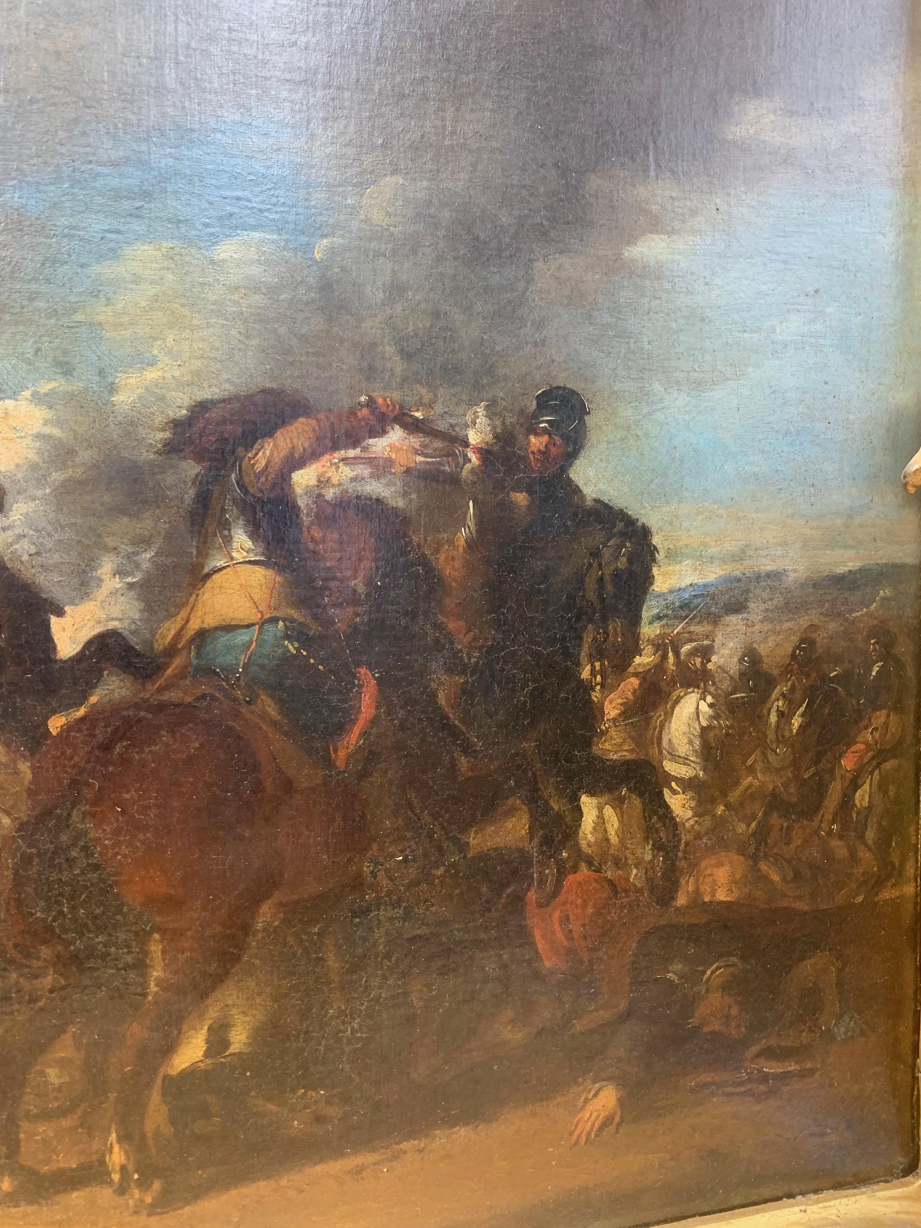 Battle scene with cavalry - Baroque Painting by Jacques Courtois