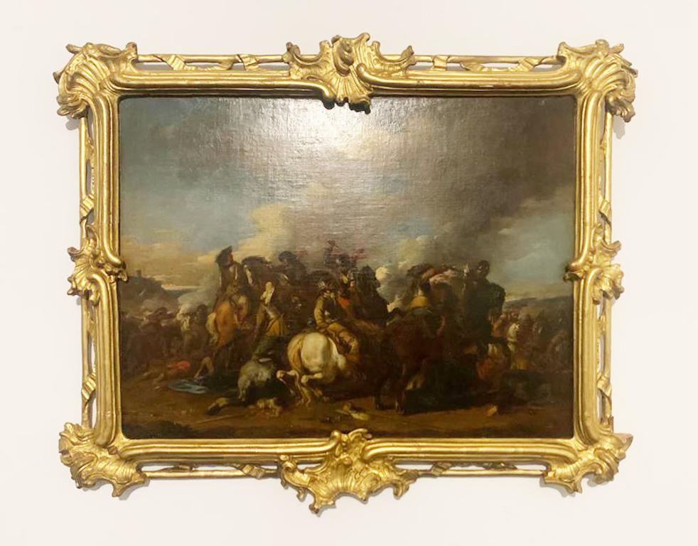 Scène de bataille avec cavalerie - Painting de Jacques Courtois