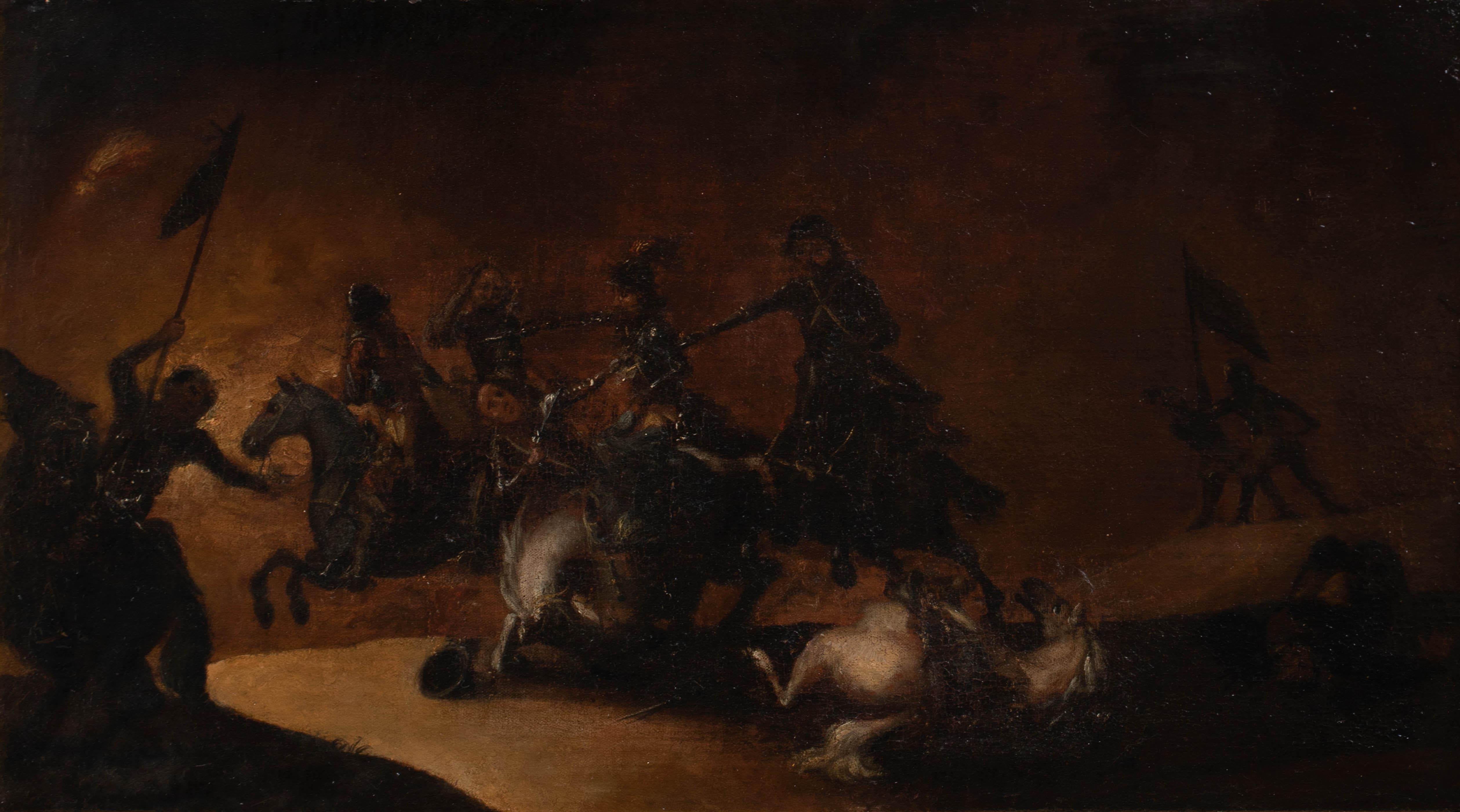 Carvaly Skirmish At Night, 17th Century   - Black Portrait Painting by Jacques Courtois