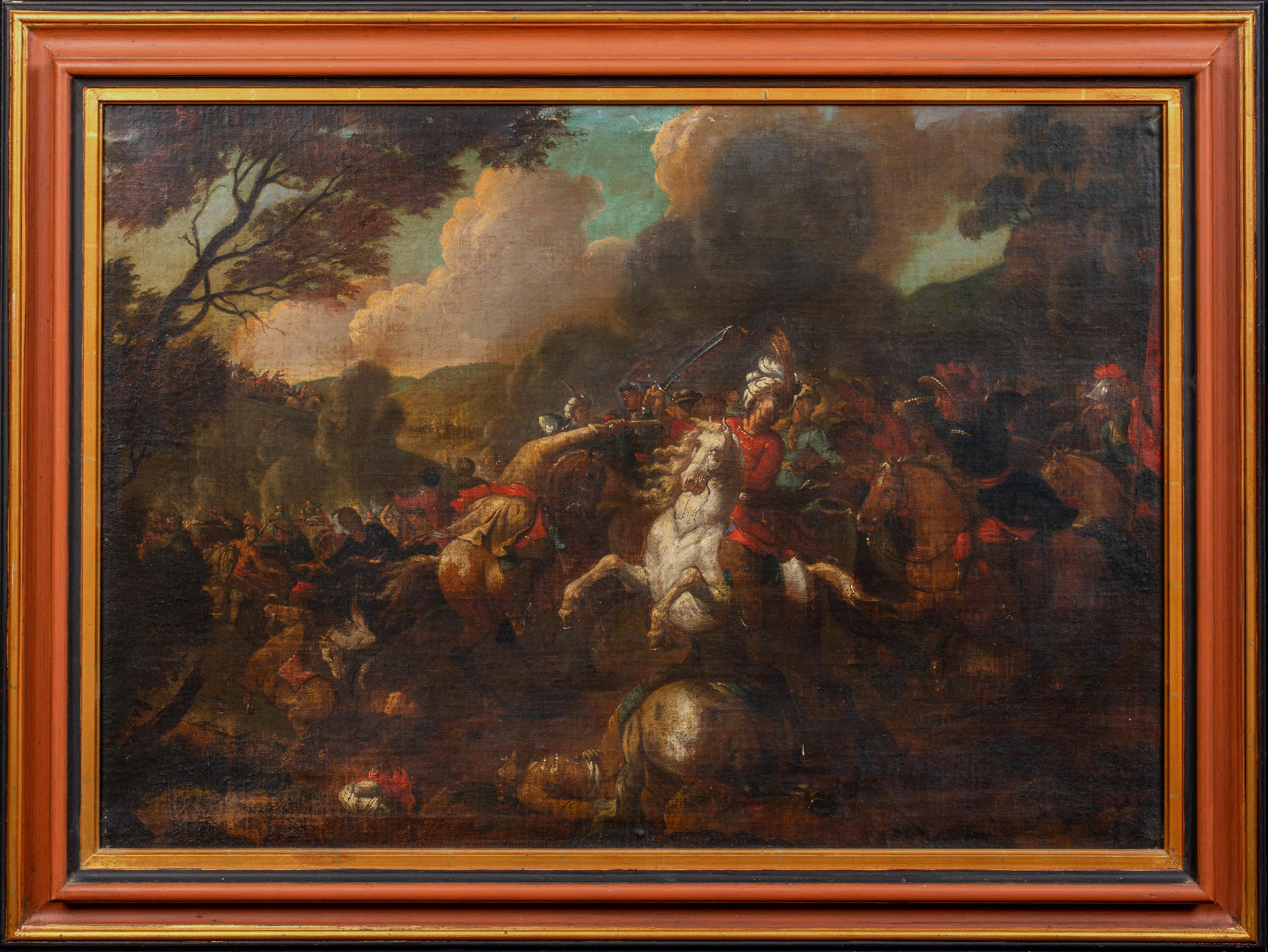 Battaglia di cavalleria Turchi Flagellazione di Cristo, XVII secolo  Scuola di italiano - Painting di Jacques Courtois