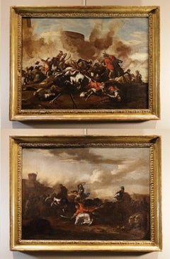 Pair Battle Scenes Courtois Paints 17th Century Oil on canvas Old master Italy
