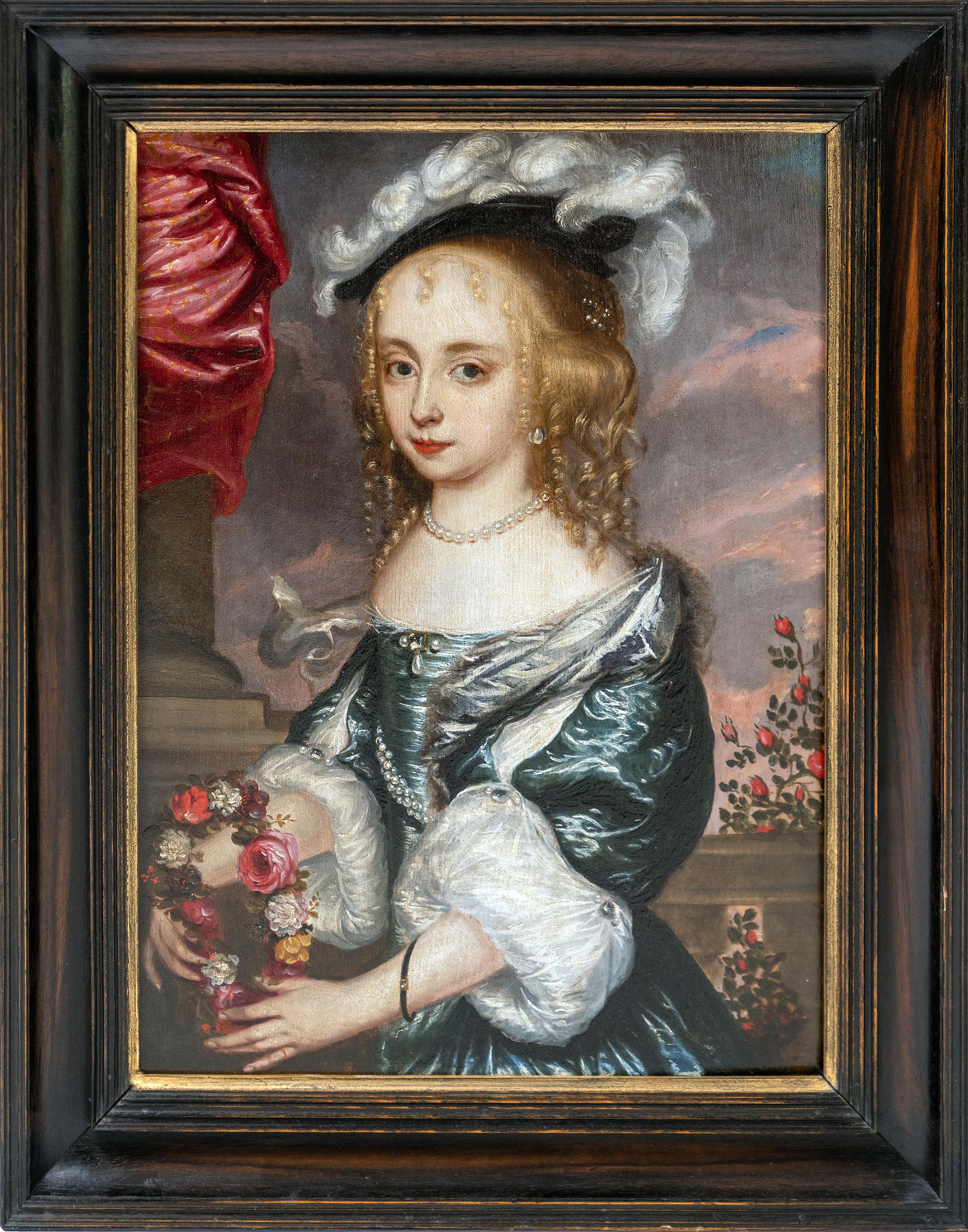 Portrait of a Girl holding a Posy - Painting by Jacques d'Agar