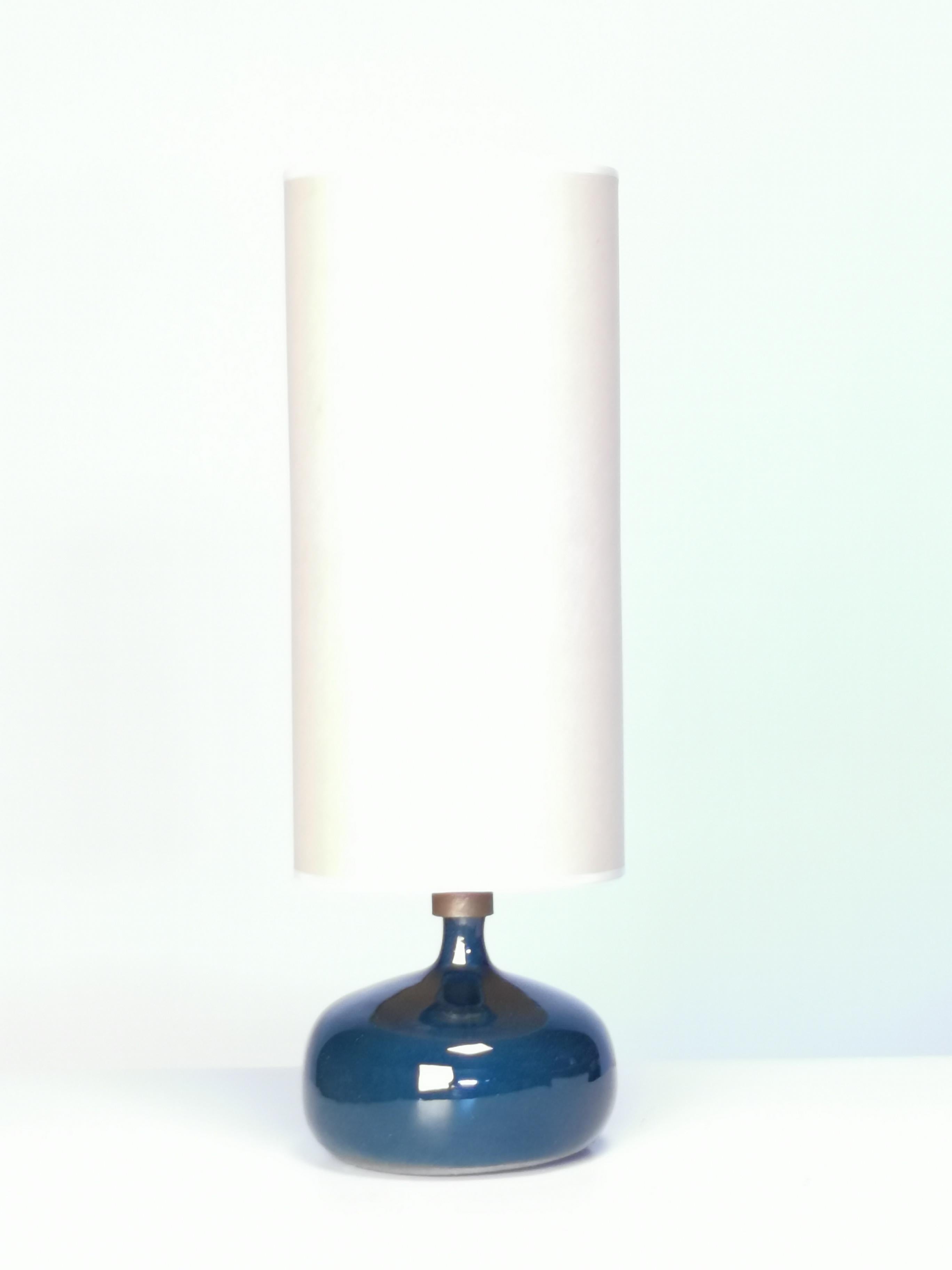 French Jacques and Dani Ruelland, Dark Blue Enameled Table Lamp, 1960s