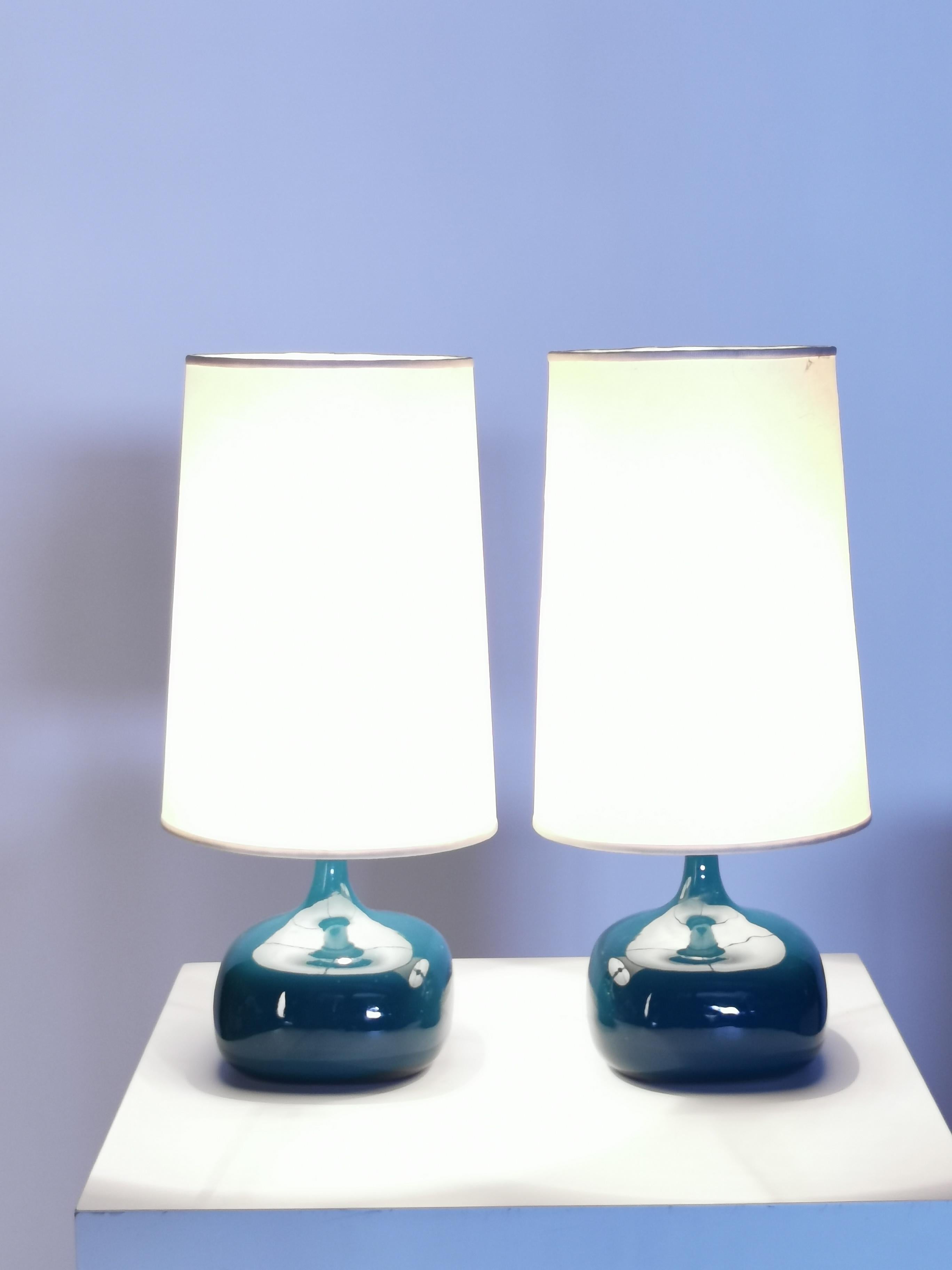 Mid-Century Modern Jacques & Dani Ruelland, Pair of Glazed Table Lamps, France, 1960s