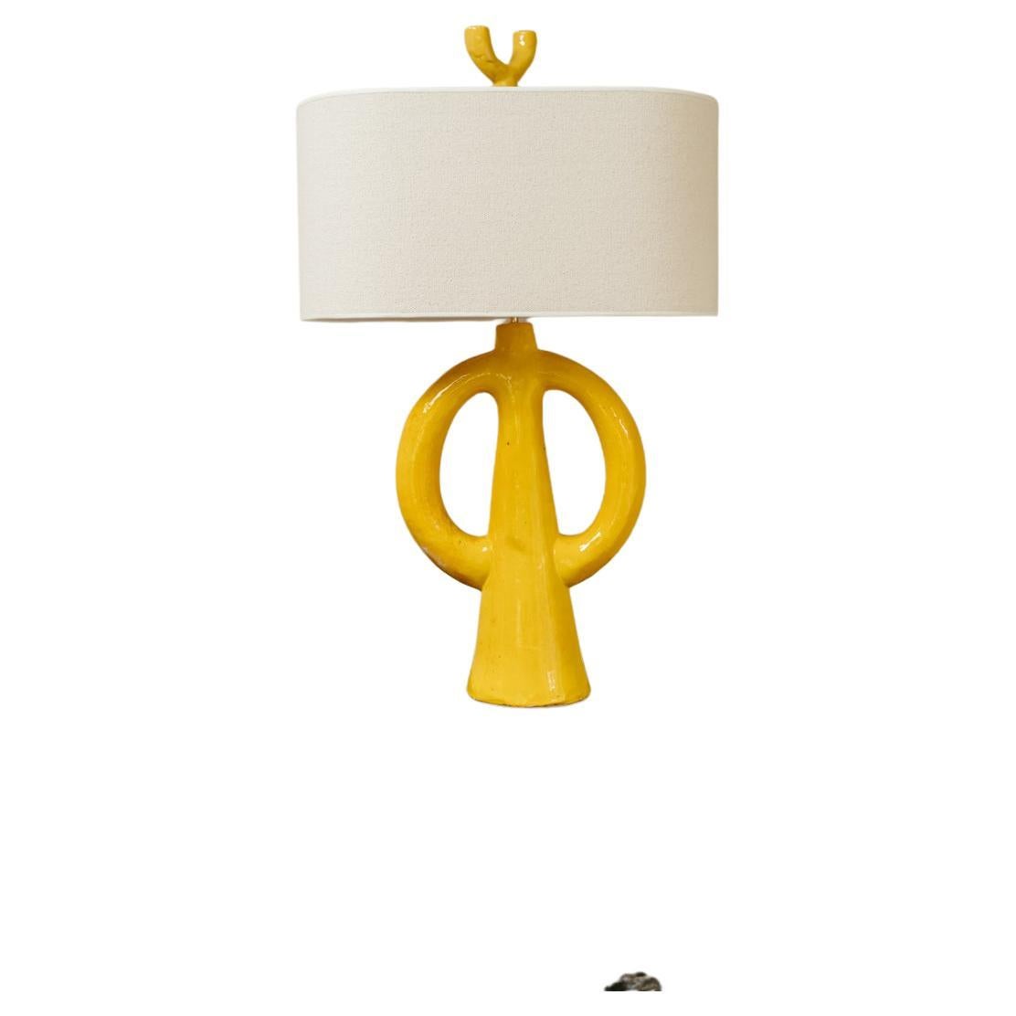 Jacques Darbaud "Madam" Yellow Glazed Ceramic Table Lamp For Sale