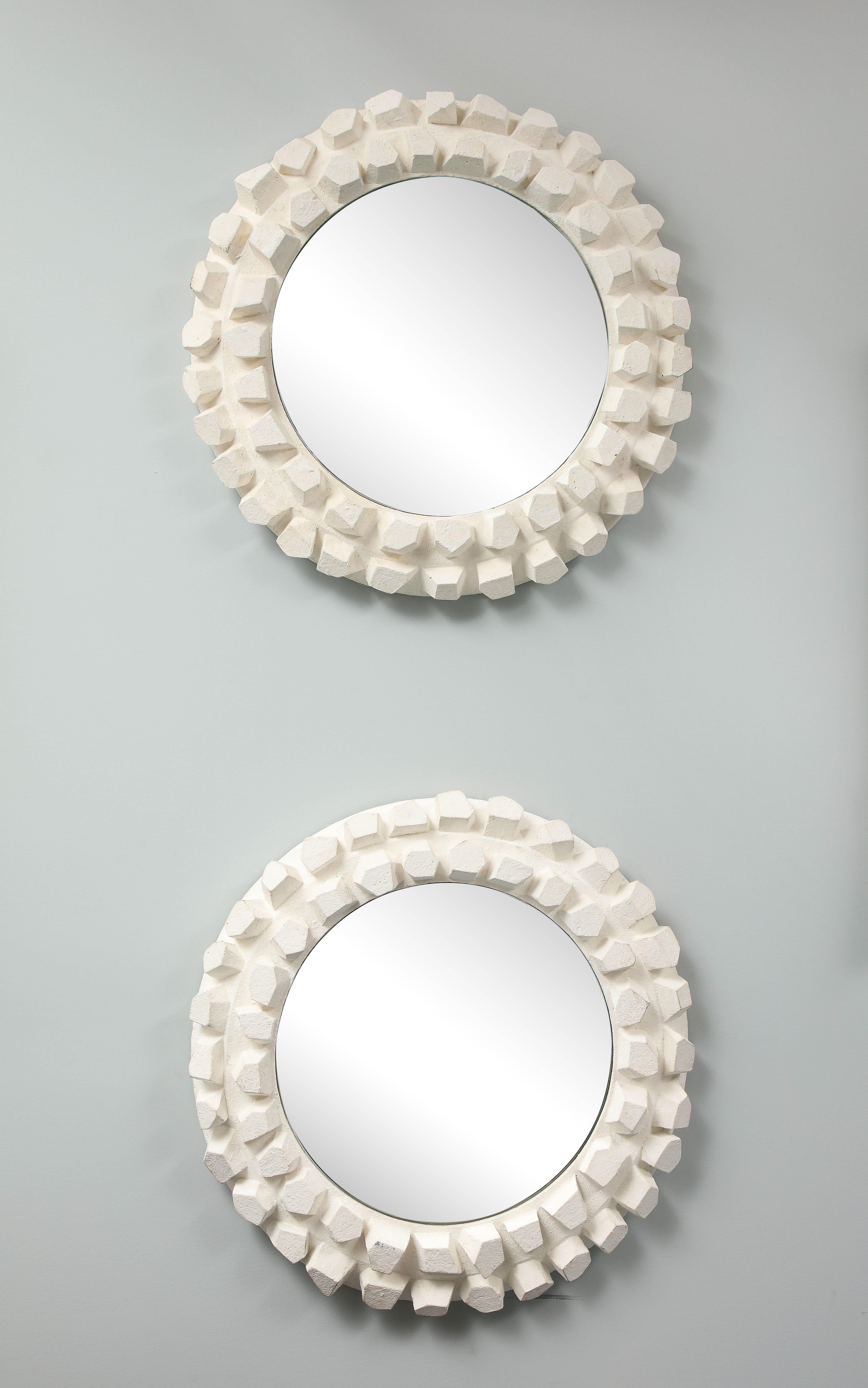 French Jacques Darbaud Pair of Plaster Mirrors For Sale