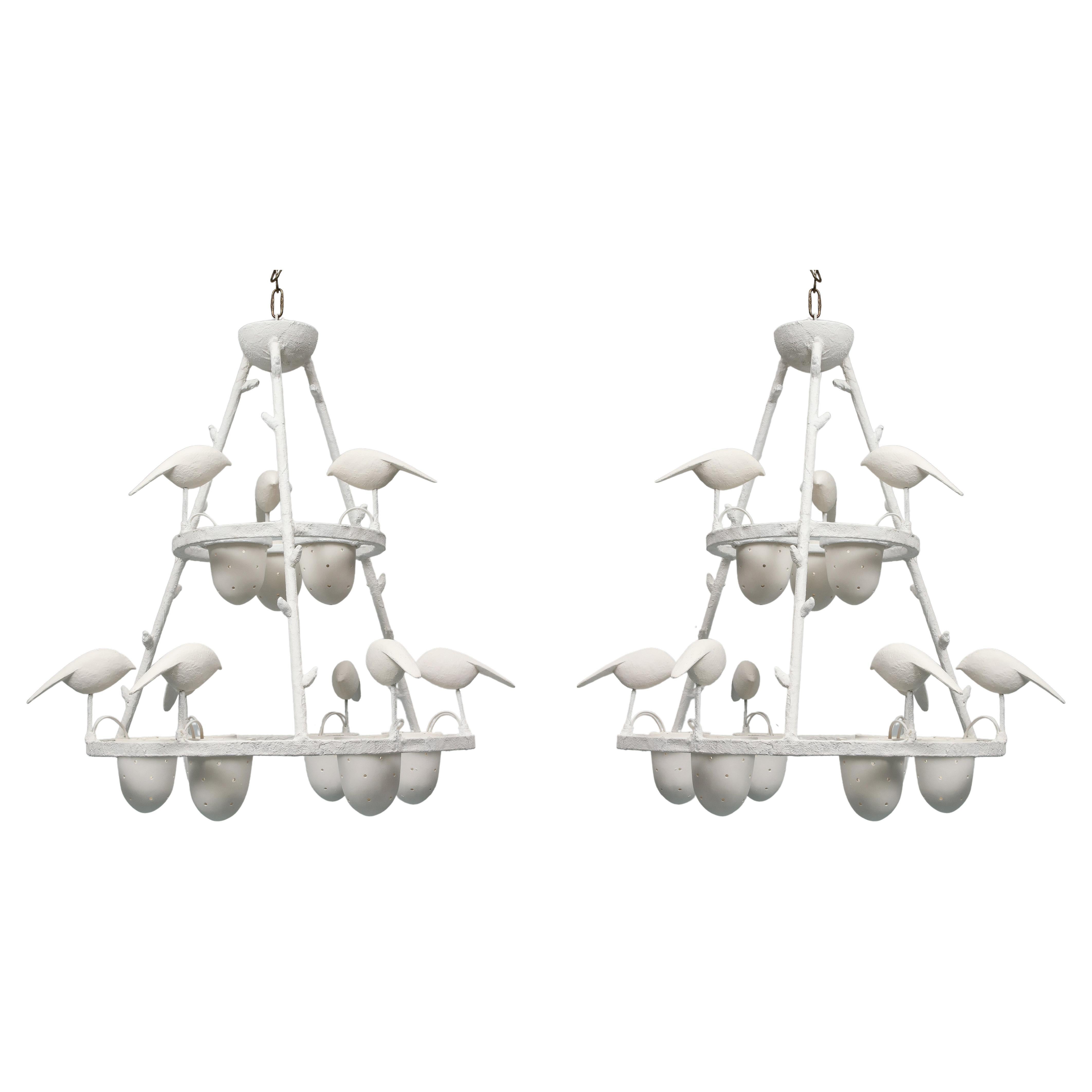Mid-Century Modern Jacques Darbaud Pair Of White Plaster Chandeliers
