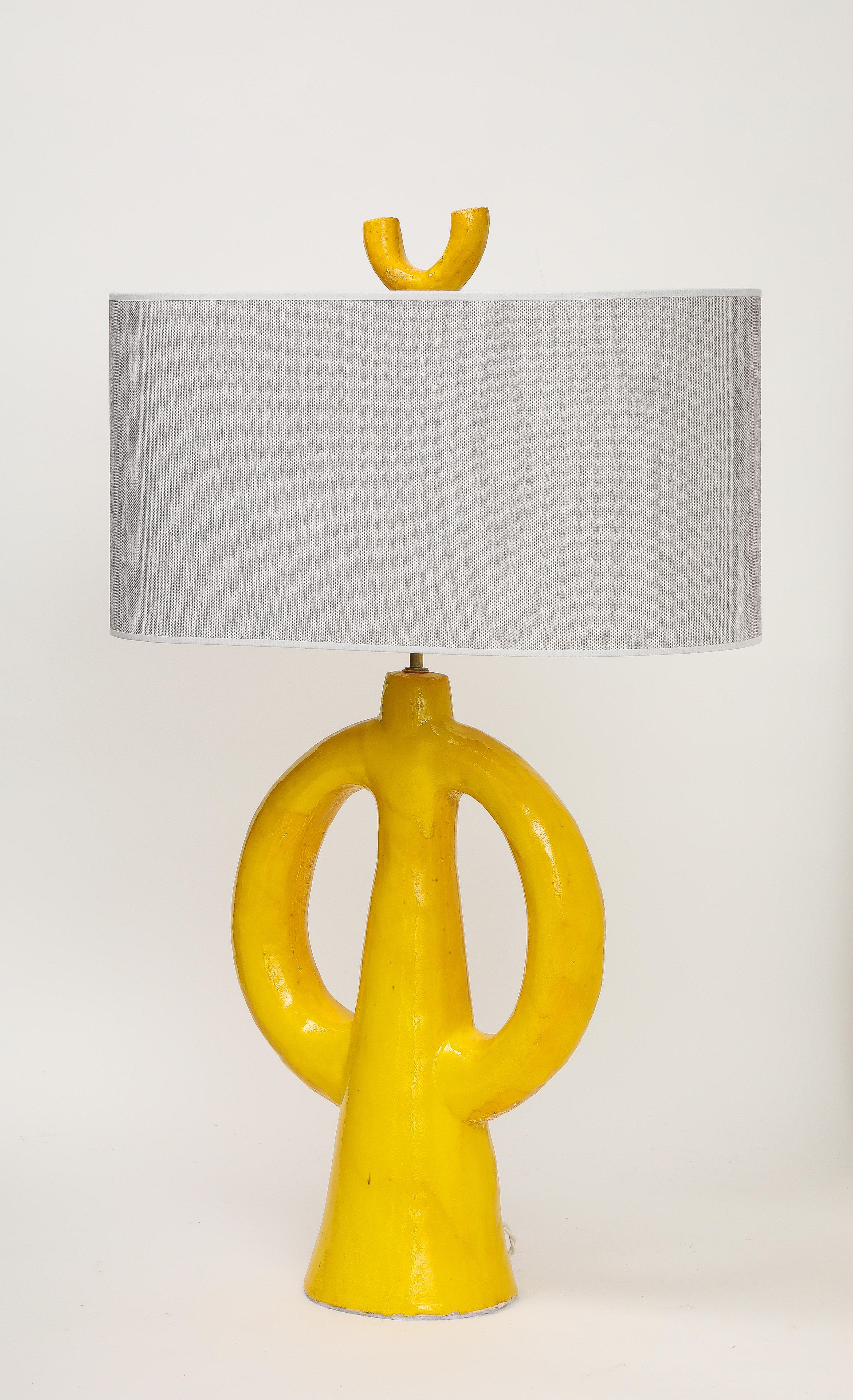 Jacques Darbaud Tall Yellow Ceramic  Lamps For Sale 4