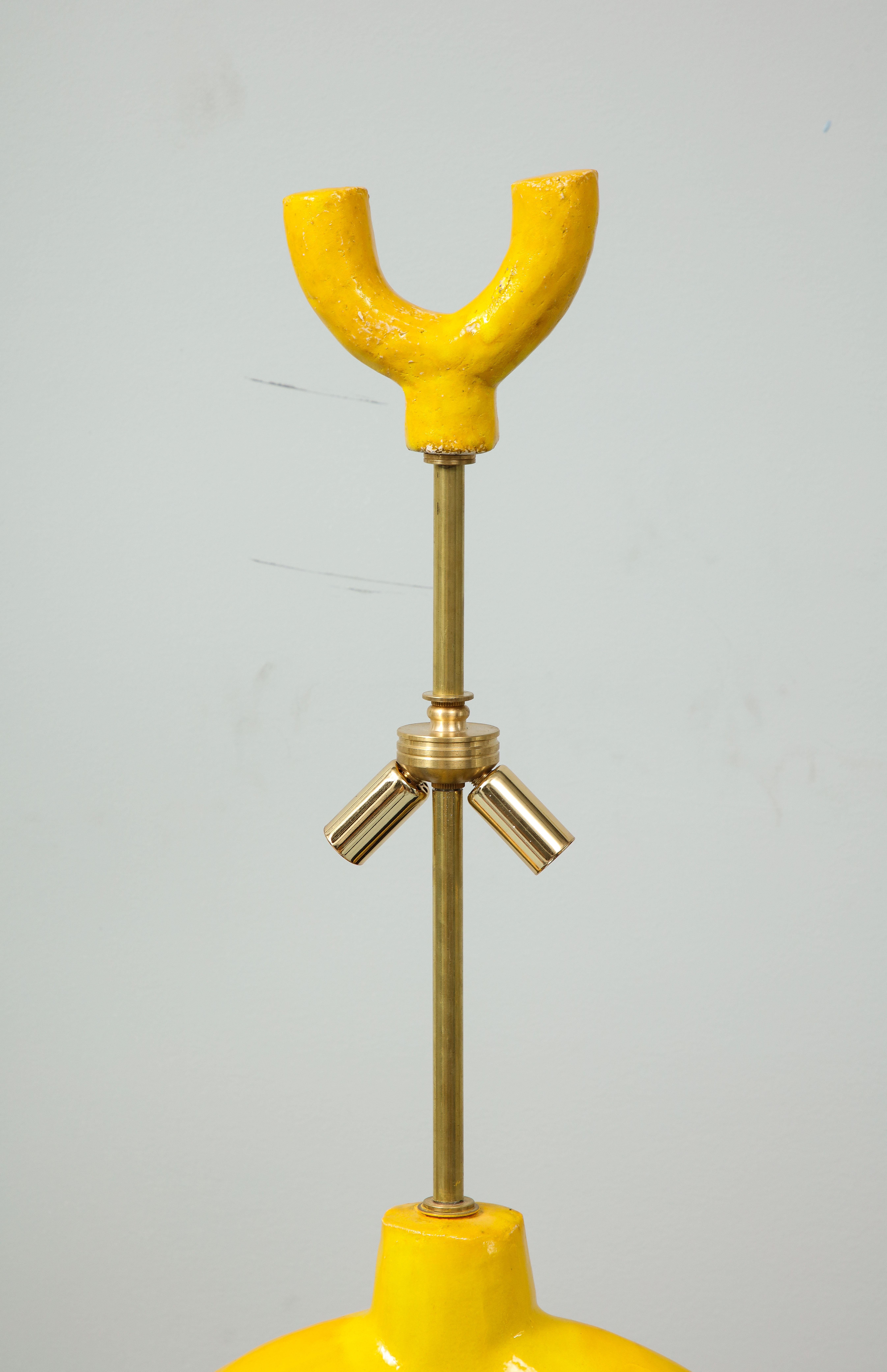 Glazed Jacques Darbaud Tall Yellow Ceramic  Lamps For Sale