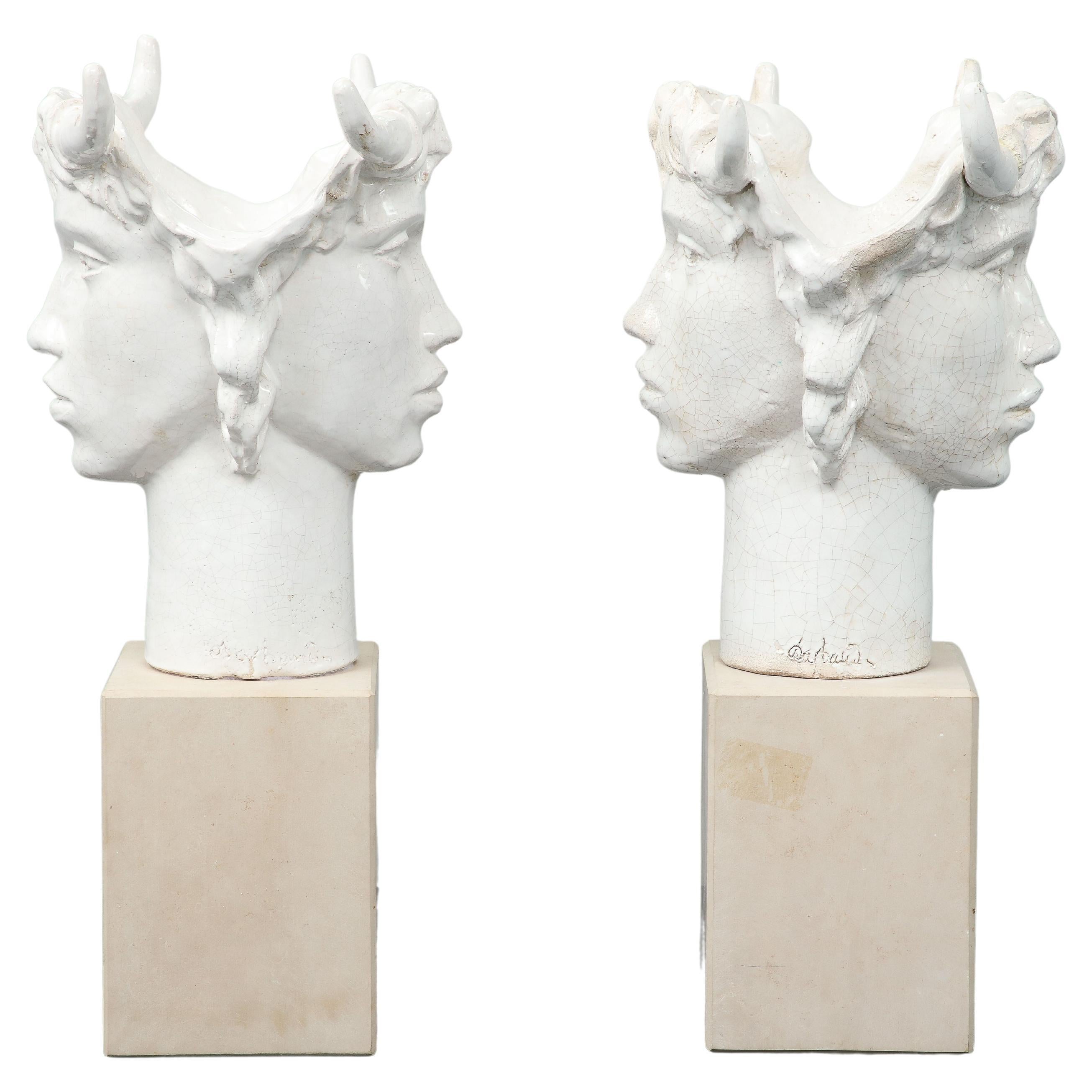 Jacques Darbaud Sculptural Pair of Ceramic Table Lamps For Sale