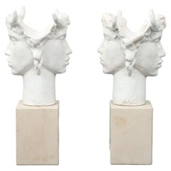 Retro Jacques Darbaud Sculptural Pair of Ceramic Table Lamps