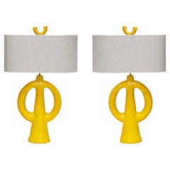 Jacques Darbaud Tall Yellow Ceramic  Lamps