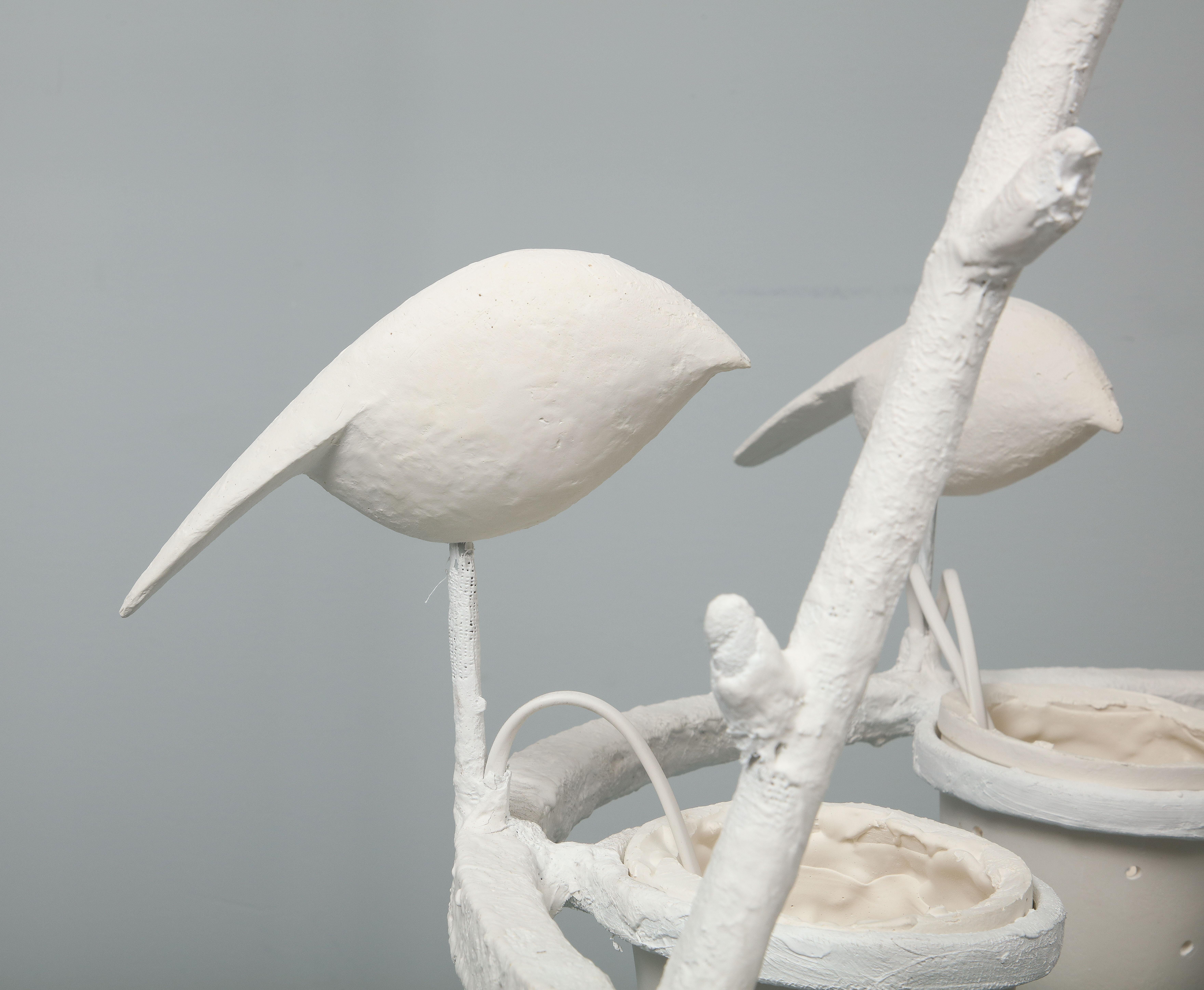 Jacques Darbaud Lustre en plâtre blanc avec oiseaux en vente 4