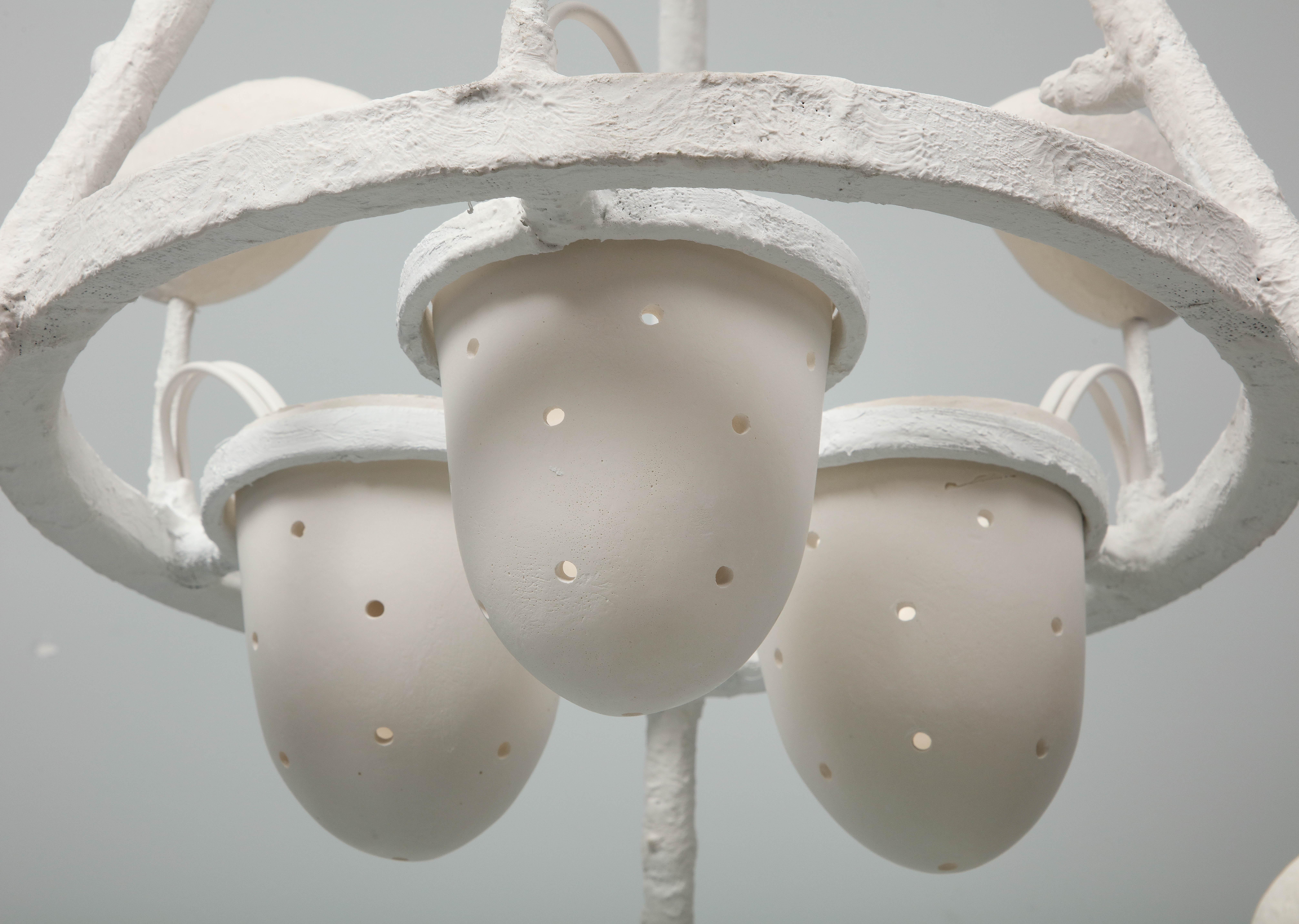 Jacques Darbaud White Plaster Chandelier With Birds For Sale 2