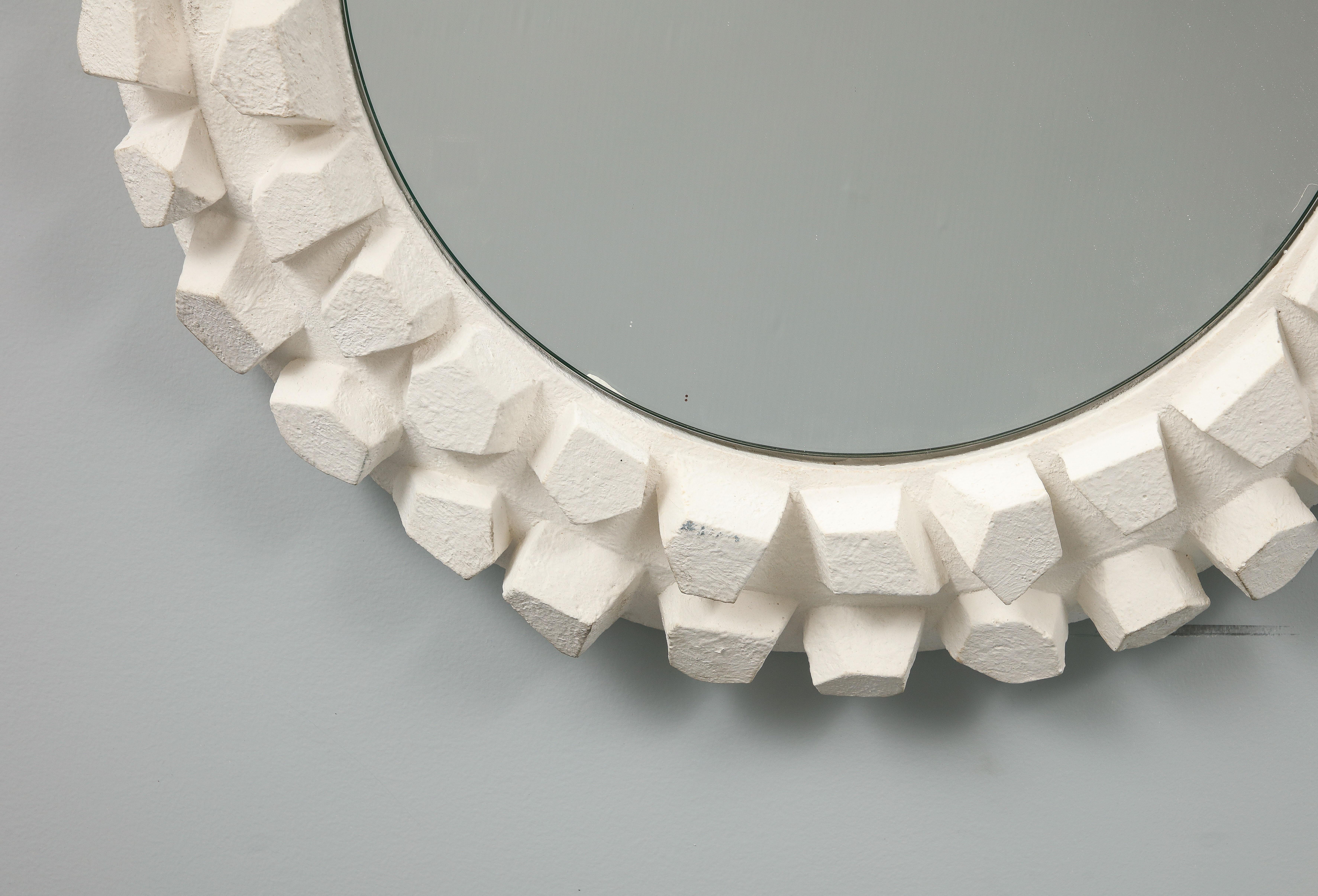 Mid-Century Modern Jacques Darbaud White Plaster Mirror For Sale