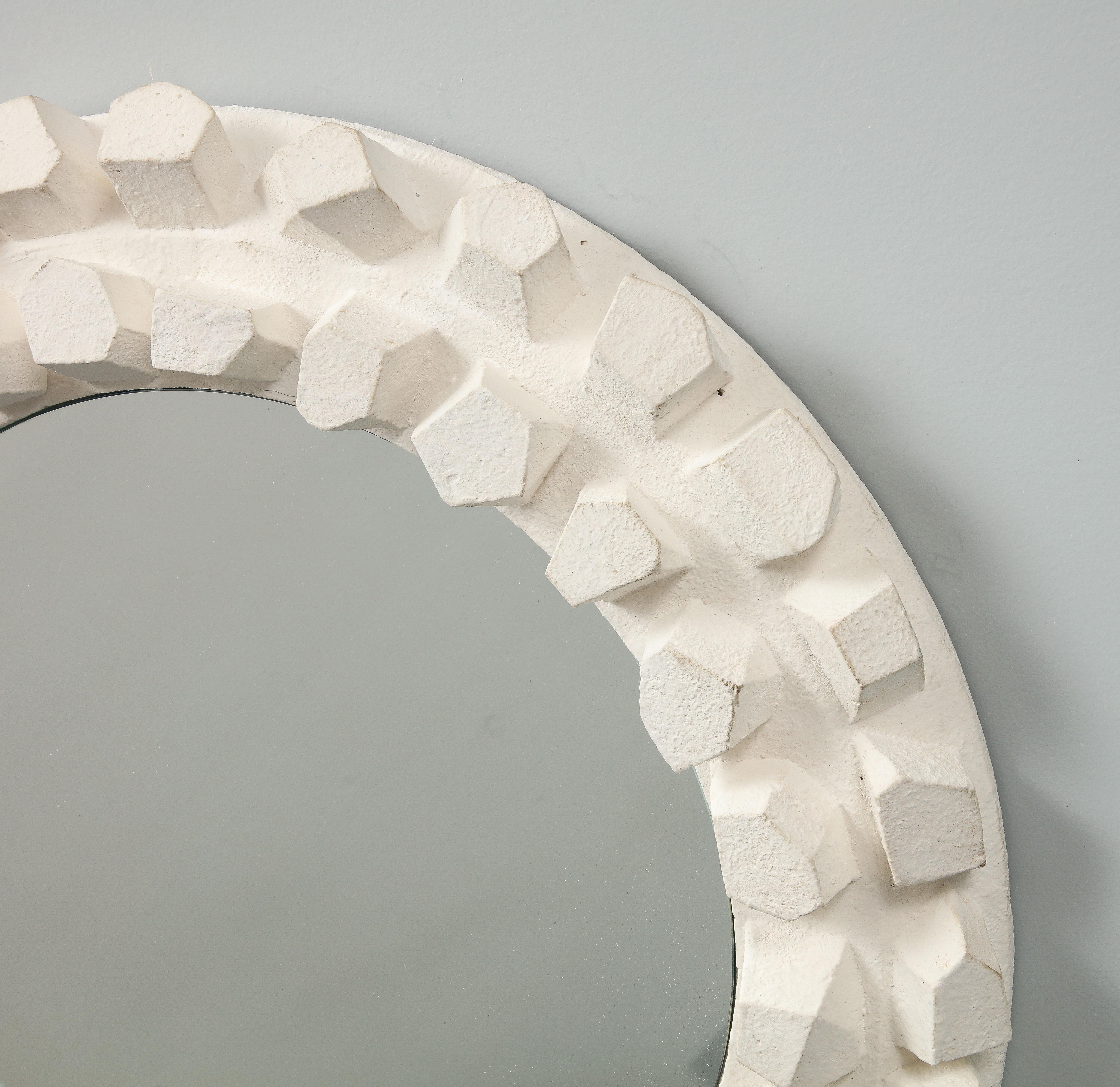 French Jacques Darbaud White Plaster Mirror For Sale