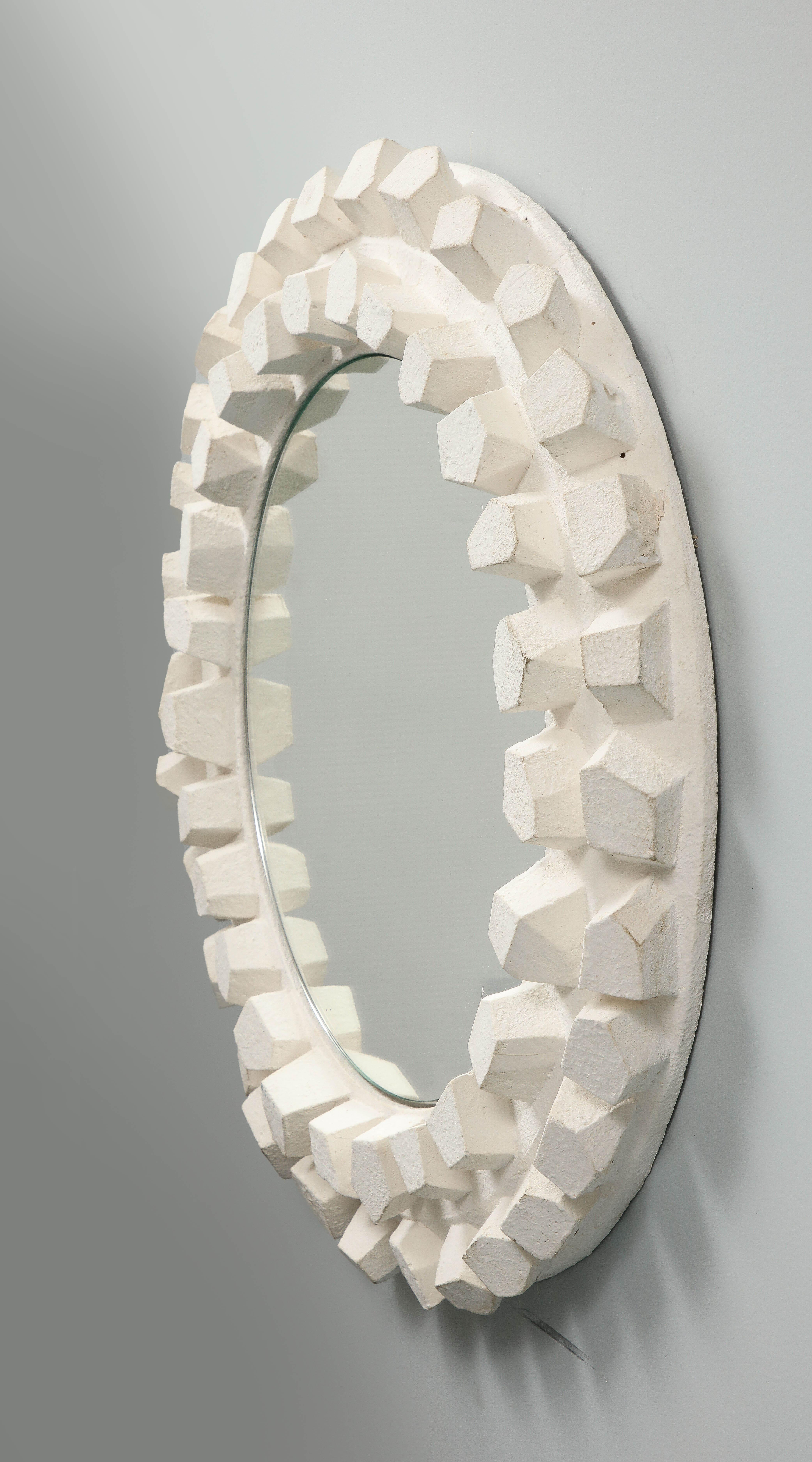 Contemporary Jacques Darbaud White Plaster Mirror For Sale