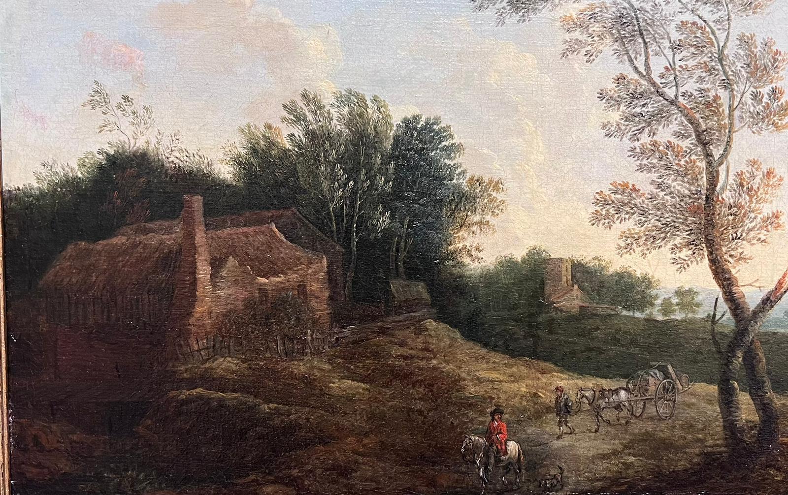 Belle peinture à l'huile de maître flamande du 17e siècle, paysage de campagne avec voyageurs - Maîtres anciens Painting par Jacques d'Arthois