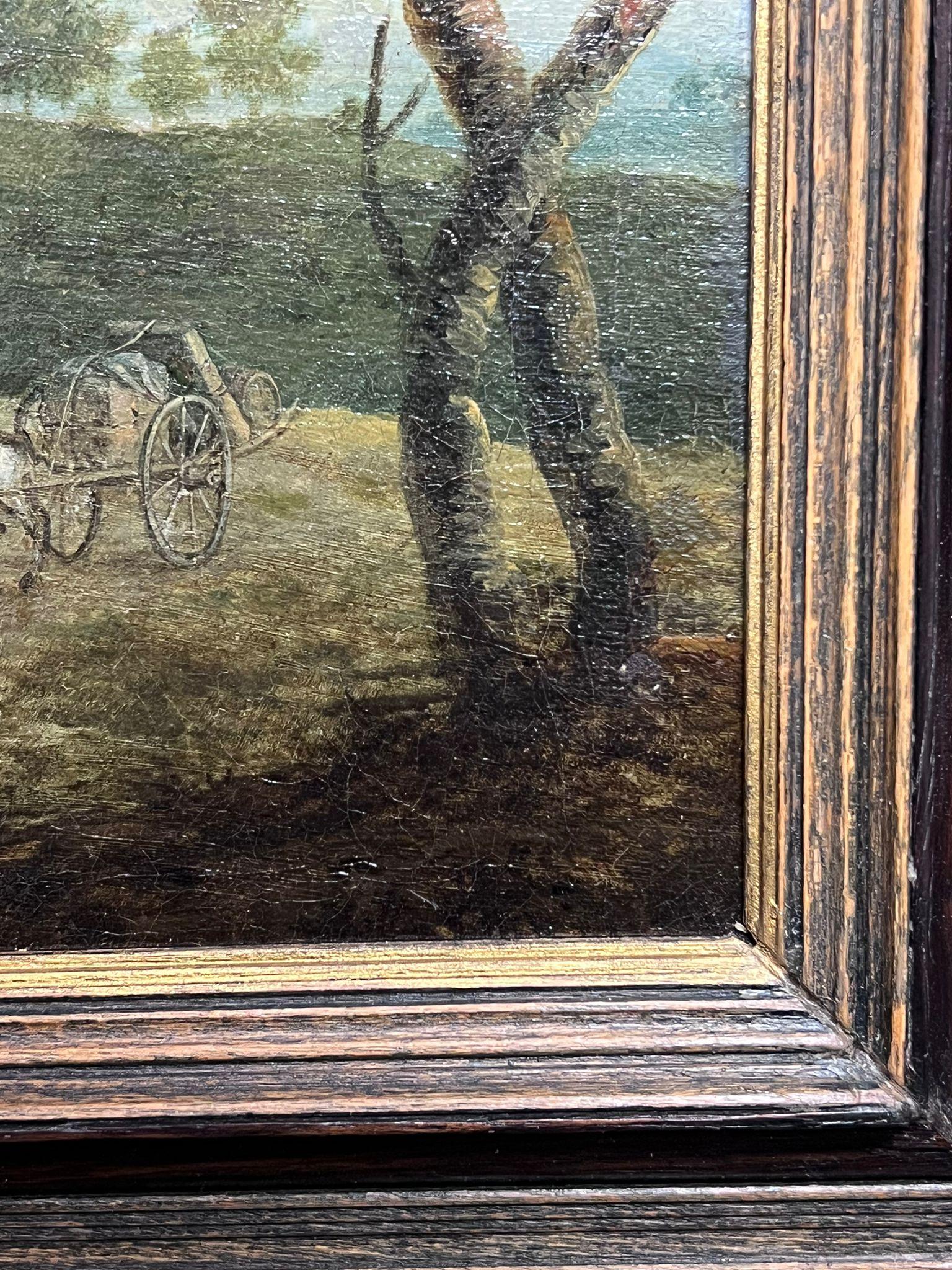 Belle peinture à l'huile de maître flamande du 17e siècle, paysage de campagne avec voyageurs en vente 1