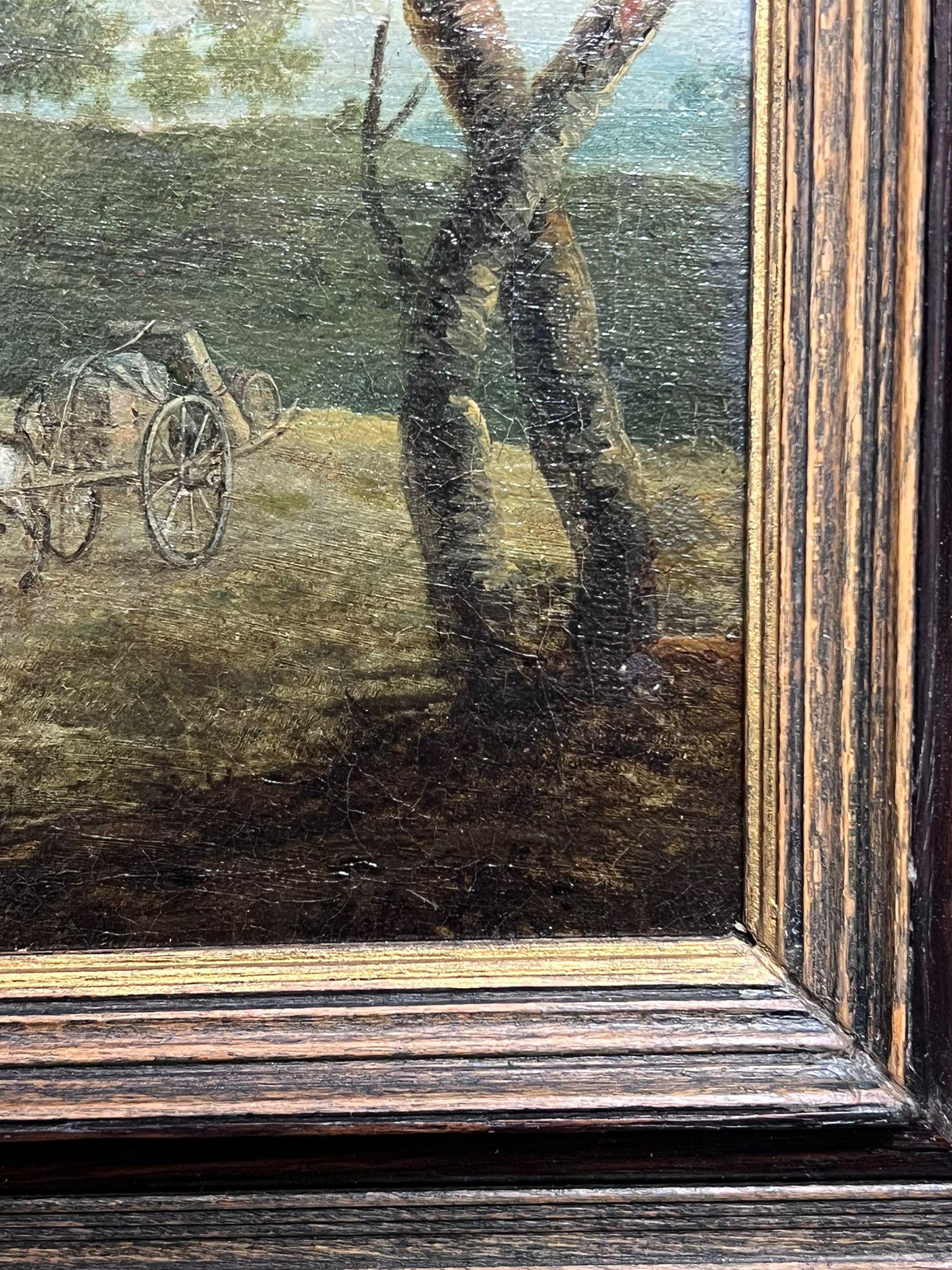 Pregevole dipinto a olio del XVII secolo di un vecchio maestro fiammingo: Paesaggio di campagna di viaggiatori in vendita 1