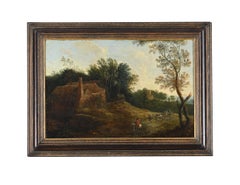 Fine 17th Century Flemish Old Master Oil Painting Travellers Country Landscape