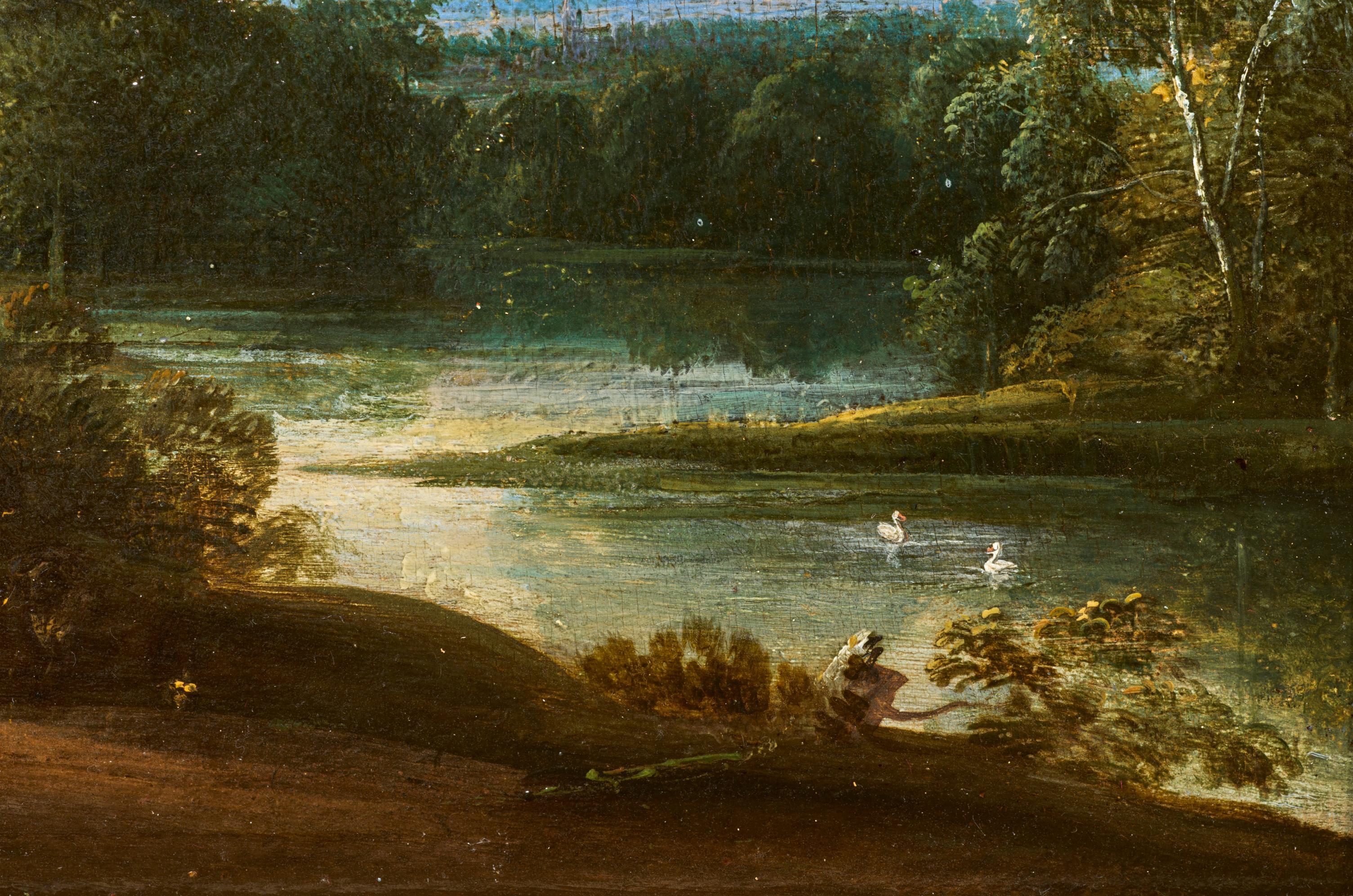 Riverside landscape, a painting on oak panel by Jacques d'Arthois (1636 - 1686) 1