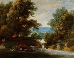 Peinture de paysage en cascade sur panneau signée par l'école flamande Jacques d'Arthois