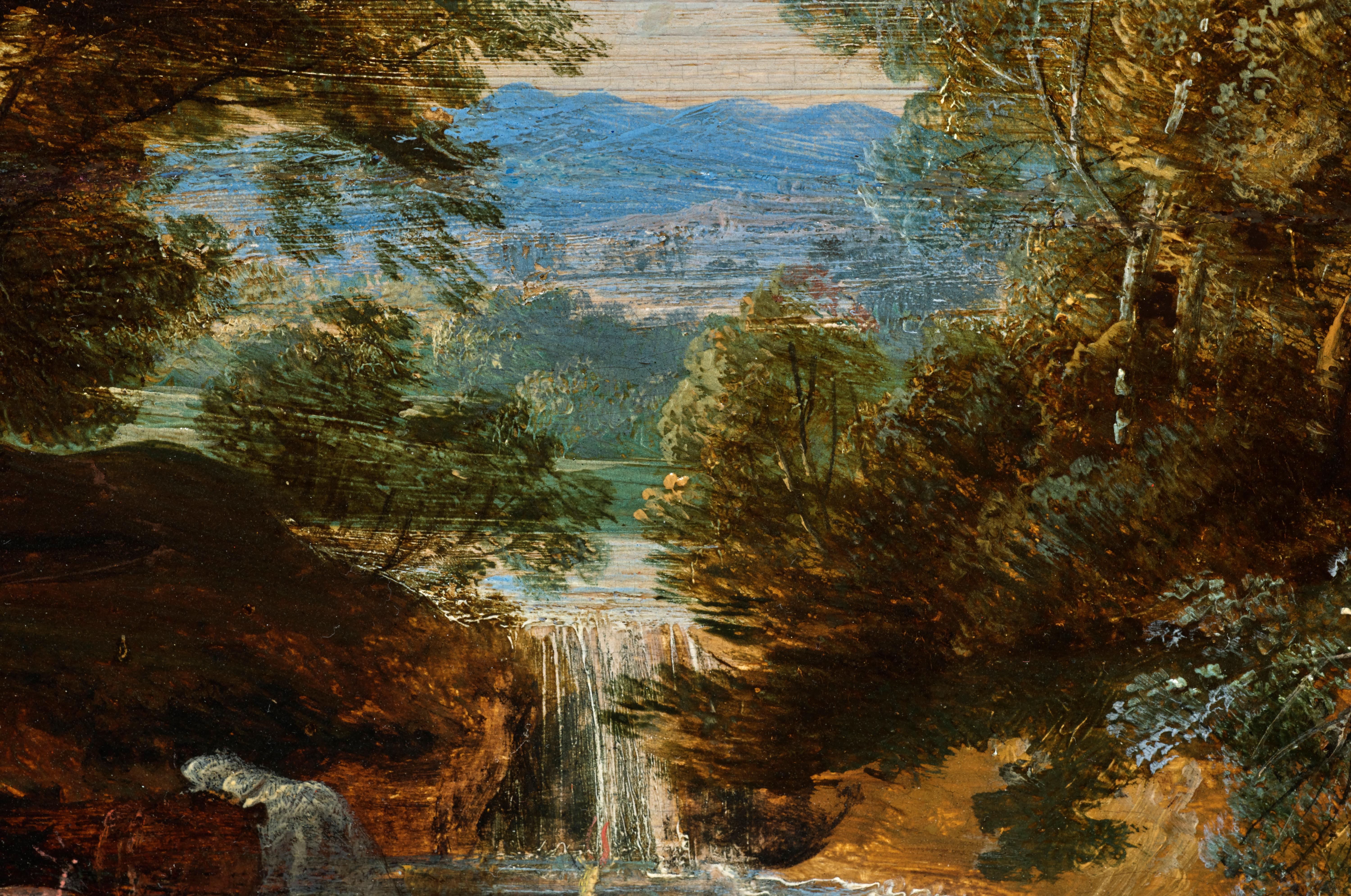 Waterfall Landscape Painting on Panel signed by Jacques d'Arthois Flemish School 1