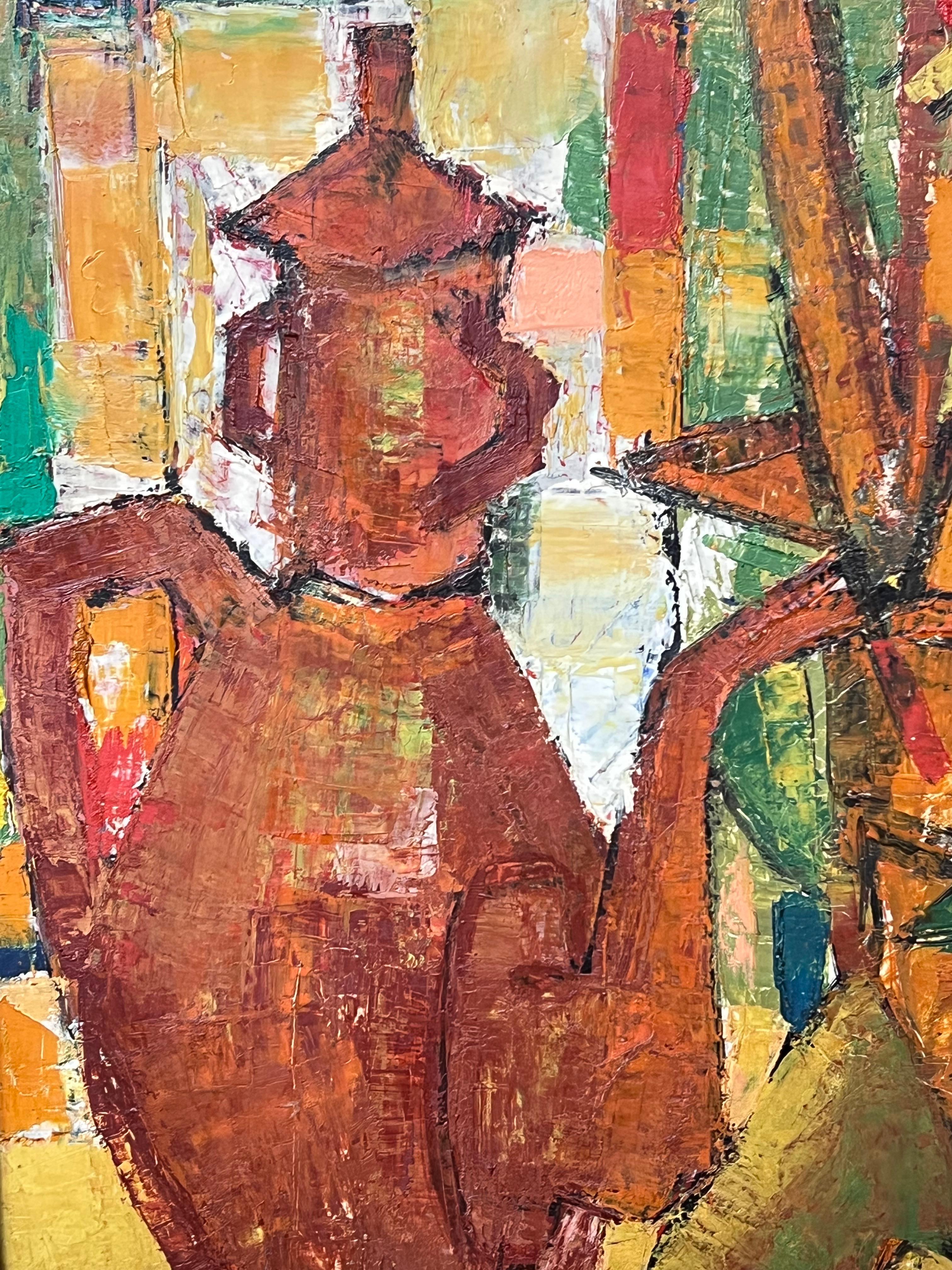 1950er Jahre Französisch Modernist signiert Ölgemälde Stillleben Küche Tisch Objects (Braun), Interior Painting, von Jacques Daufin