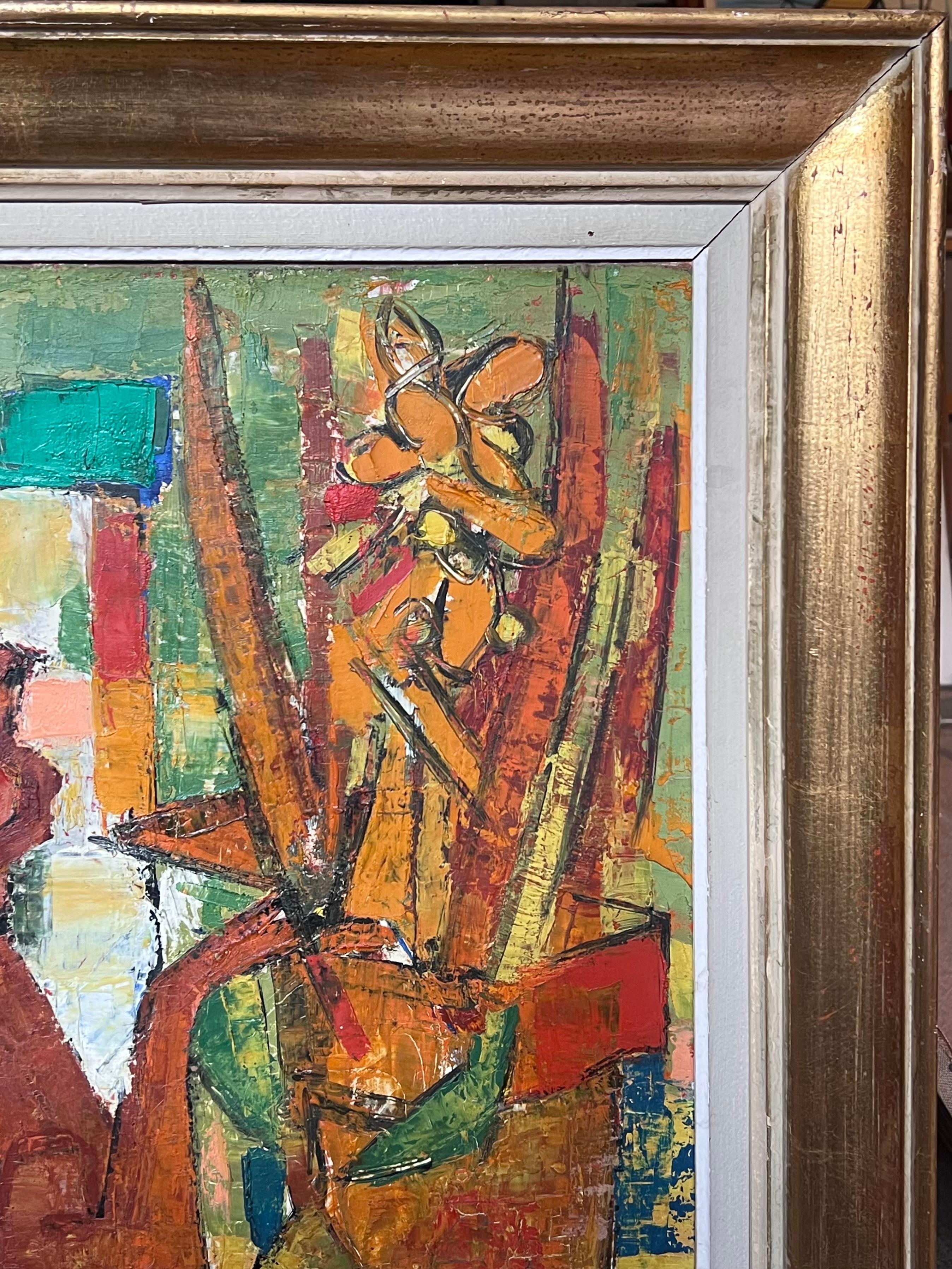 1950er Jahre Französisch Modernist signiert Ölgemälde Stillleben Küche Tisch Objects im Angebot 1