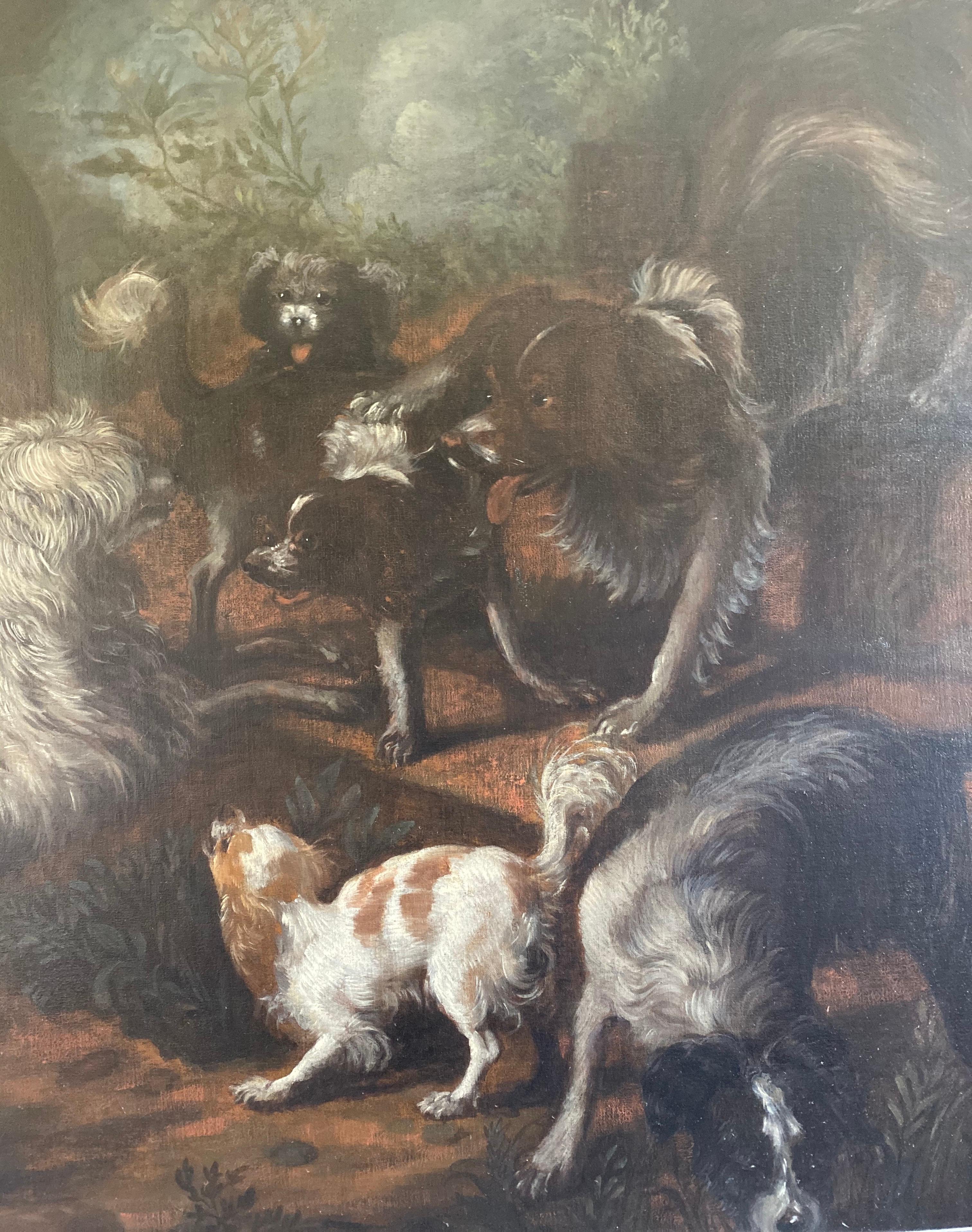 17th century Dutch painting of a Group of Dogs in a Landscape - Black Animal Painting by Jacques de Claeuw