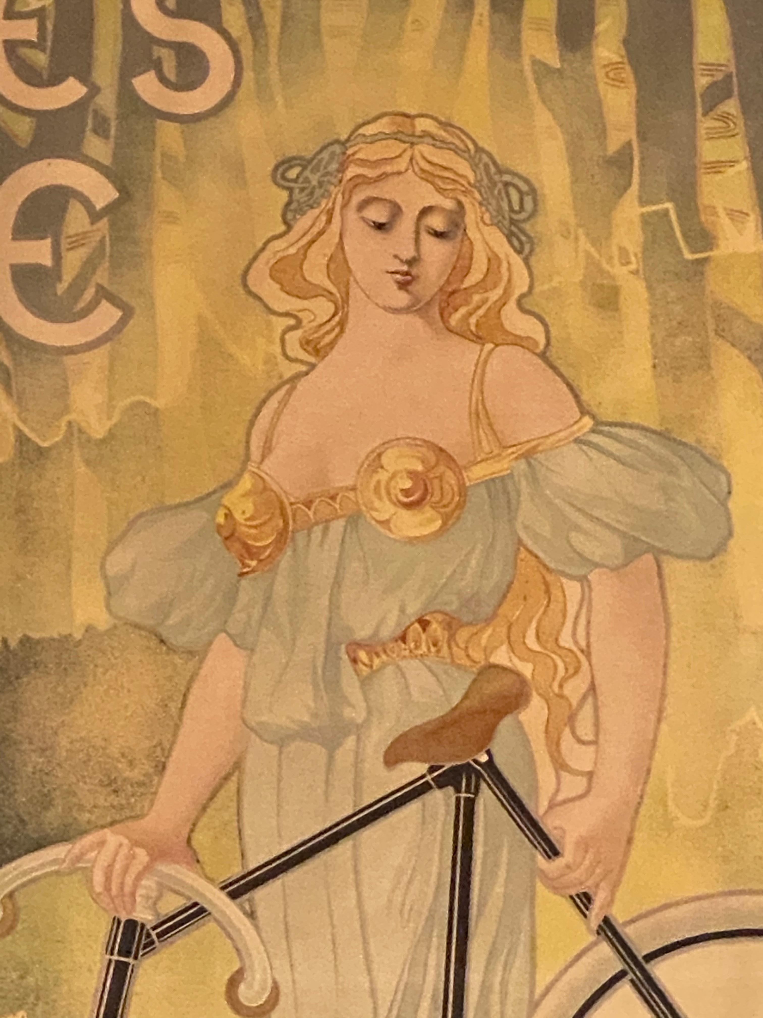 Cycles Rudge Lucien Charmet vintage poster framed in a gilt gold frame under plexi glass. By Jacques Debut / Artist dated 1897.