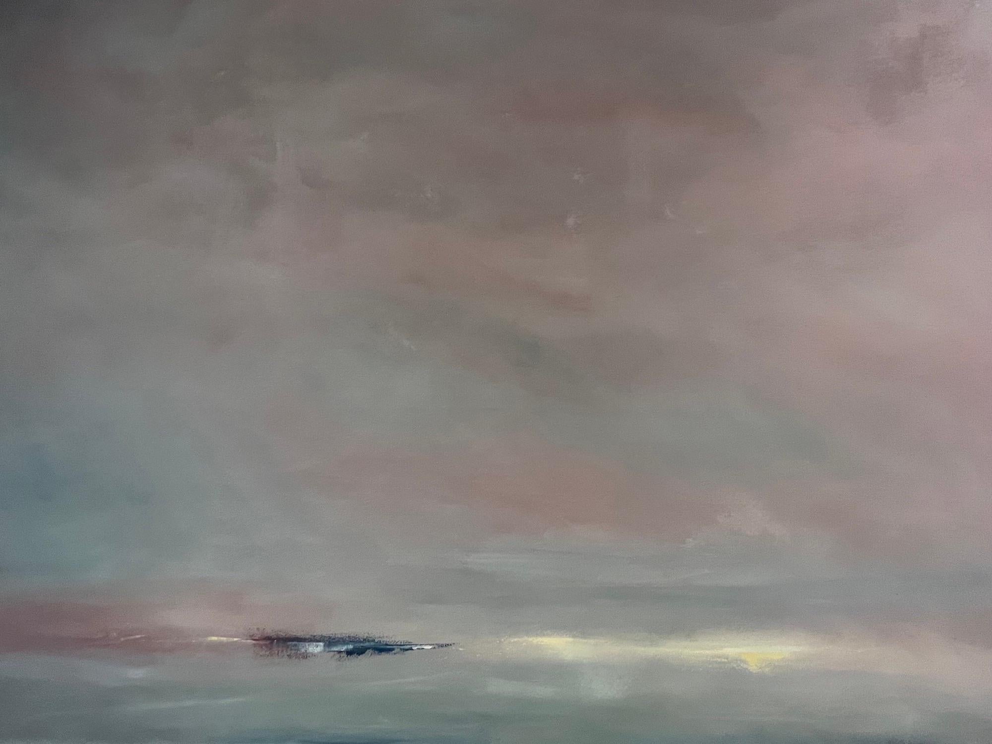 Distant Sound, XL stimmungsvolle rosa Horizontlandschaft, Acryl auf Leinwand, 2022 (Abstrakt), Painting, von Jacques Descoteaux