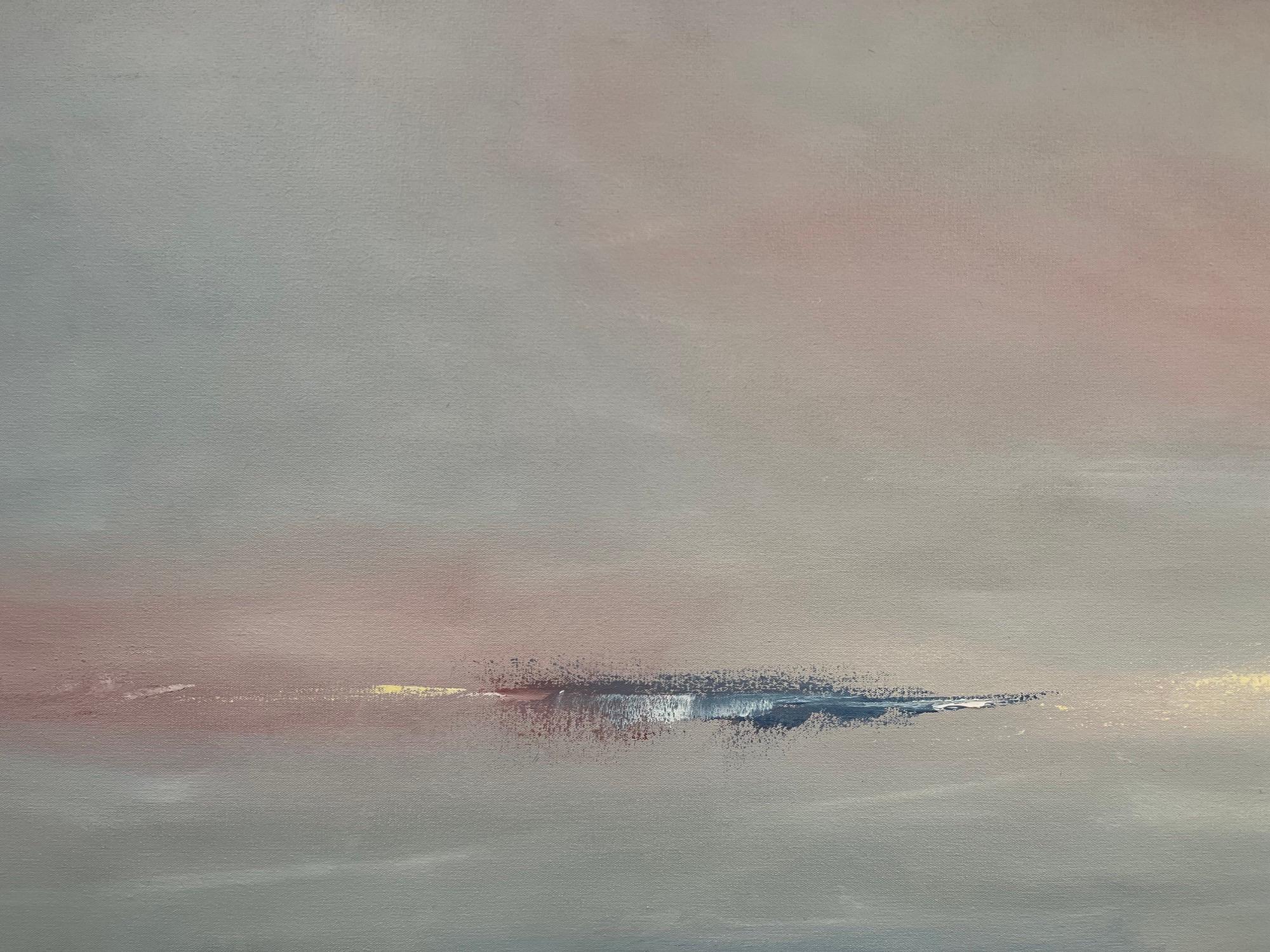 Distant Sound, XL stimmungsvolle rosa Horizontlandschaft, Acryl auf Leinwand, 2022 (Grau), Landscape Painting, von Jacques Descoteaux