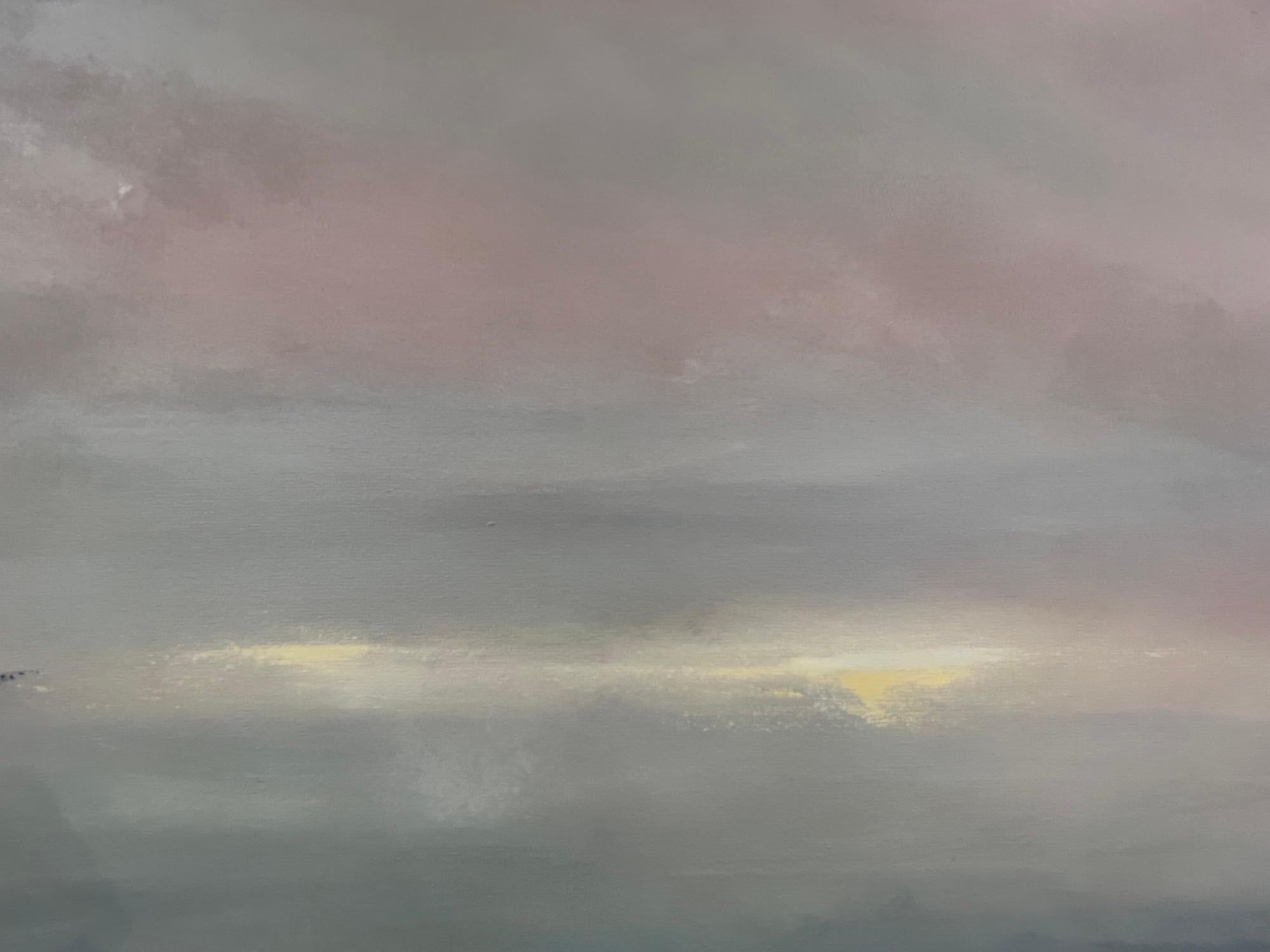 Distant Sound, XL moody pink horizon landscape, acrylic on canvas, 2022 - Gray Landscape Painting by Jacques Descoteaux