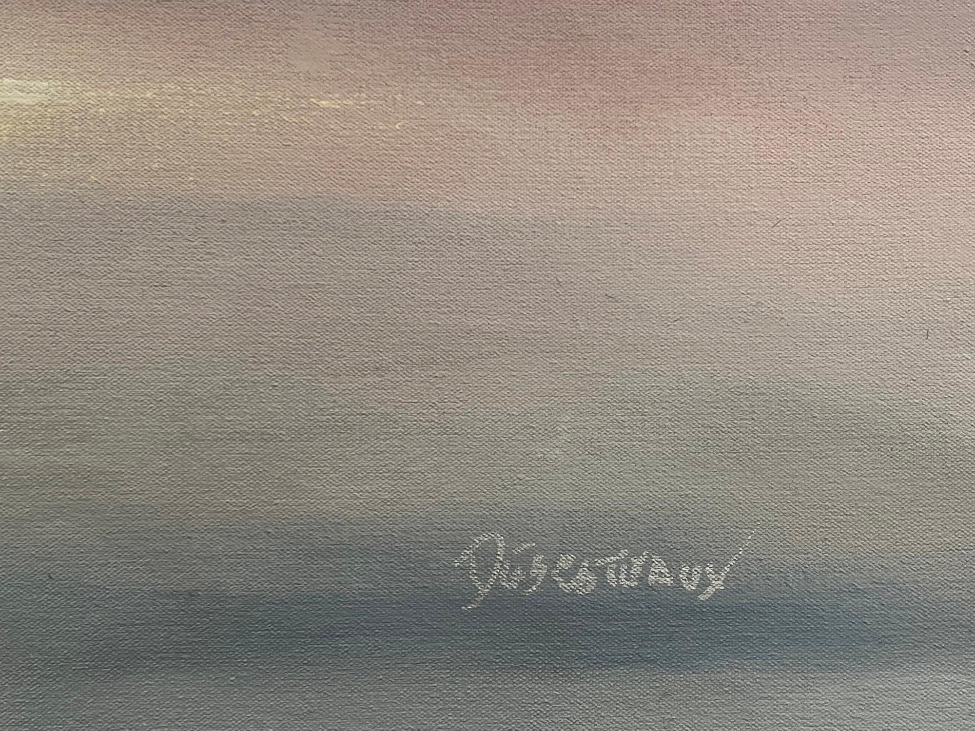 Distant Sound, XL moody pink horizon landscape, acrylic on canvas, 2022 For Sale 1