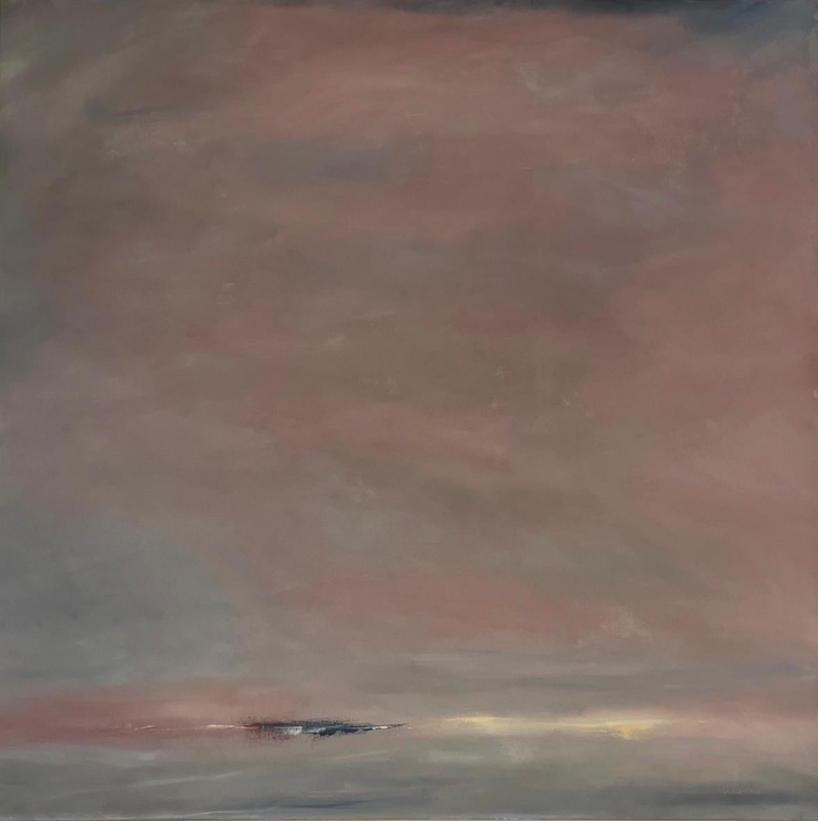 Distant Sound, XL stimmungsvolle rosa Horizontlandschaft, Acryl auf Leinwand, 2022
