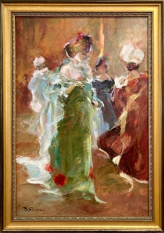 "Arriving to the Ballroom" Post War Impressionist Oil on Canvas Painting