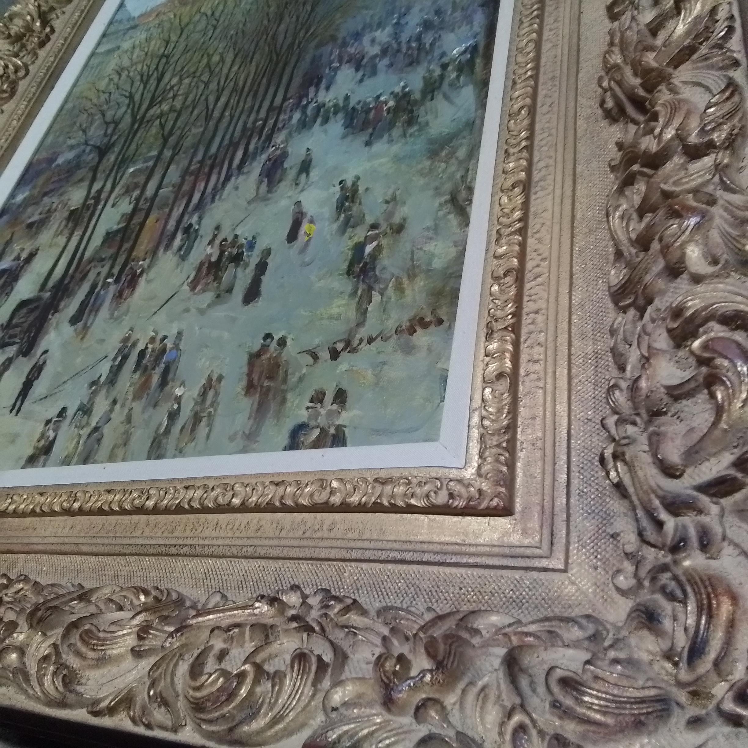 French art vintage portrait of Paris, a view from the balcony - oil on canvas 1