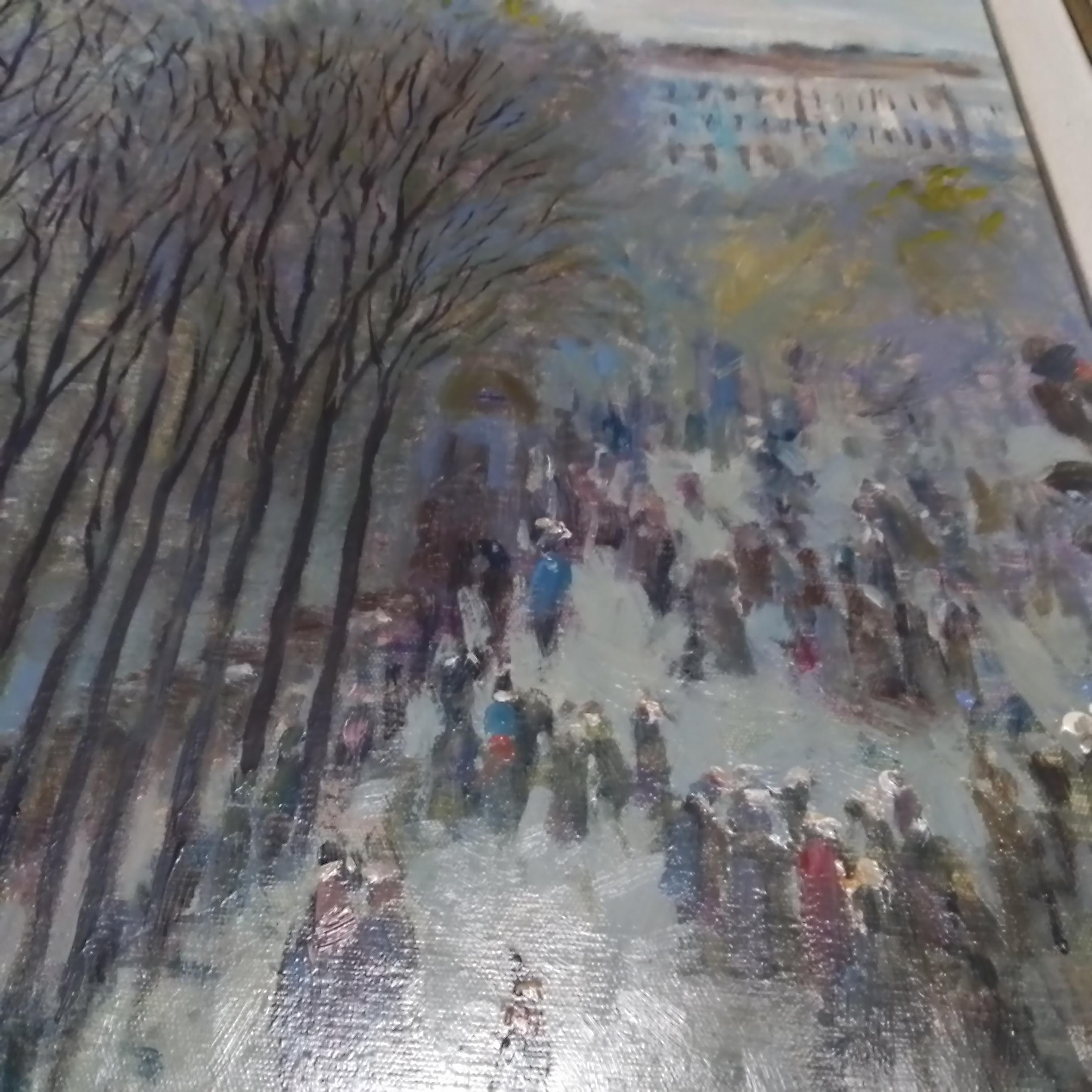 French art vintage portrait of Paris, a view from the balcony - oil on canvas 2