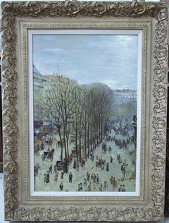 French art vintage portrait of Paris, a view from the balcony - oil on canvas