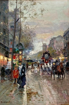 Impressionistisches Ölgemälde „Parisian Street Scene at Twilight“ aus dem Nachkriegsstil